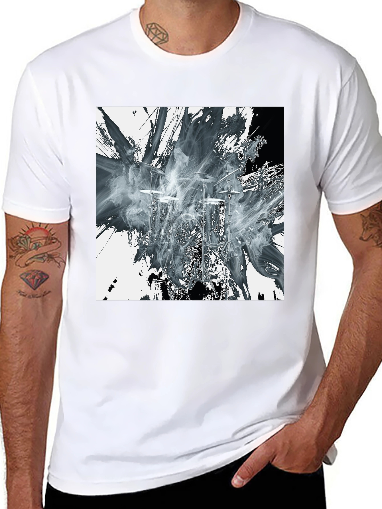 Abstract Drums Graphic Print Black T-Shirt