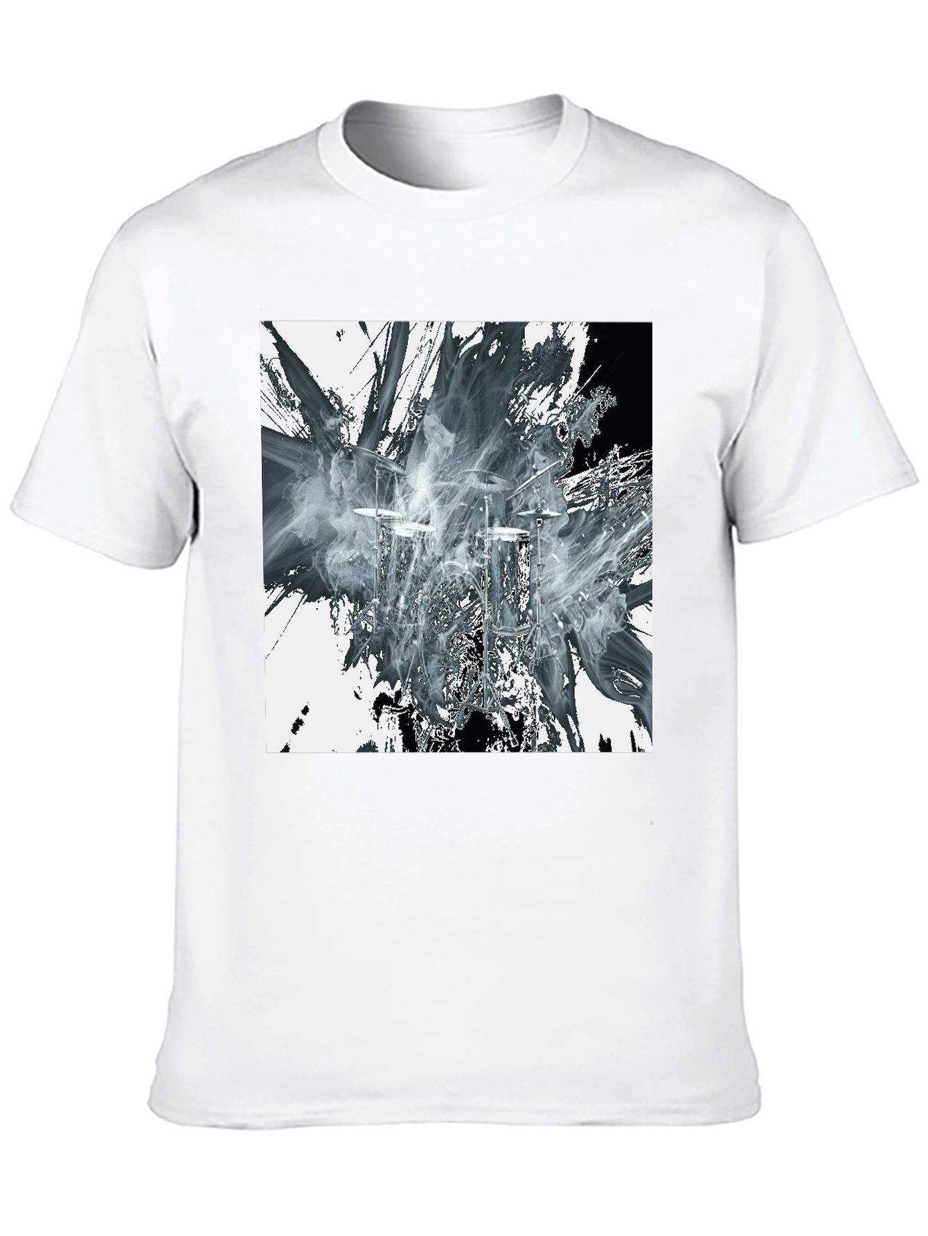 Abstract Drums Graphic Print Black T-Shirt
