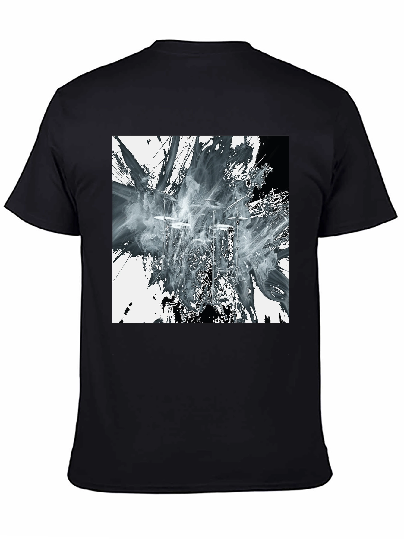 Abstract Drums Graphic Print Black T-Shirt