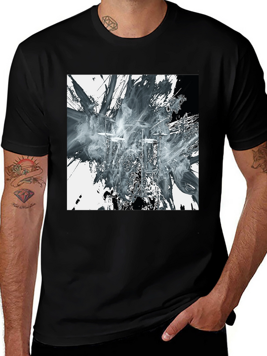 Abstract Drums Graphic Print Black T-Shirt