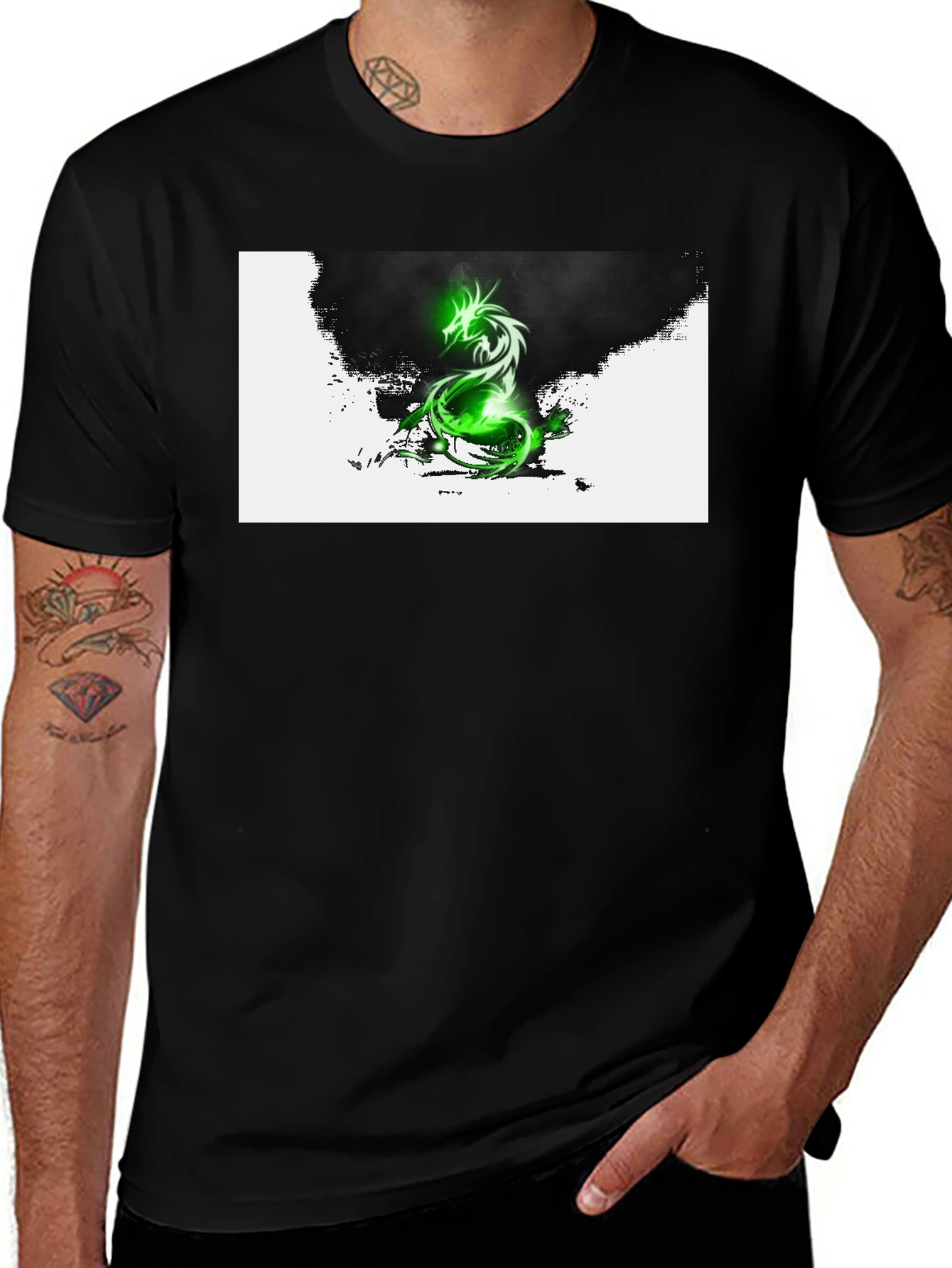 Green Dragon Graphic T-Shirt - Black