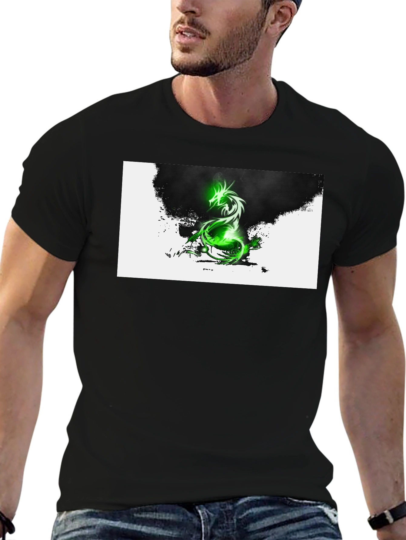 Green Dragon Graphic T-Shirt - Black