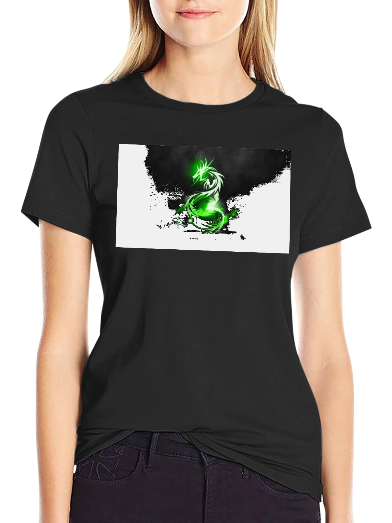 Green Dragon Graphic T-Shirt - Black