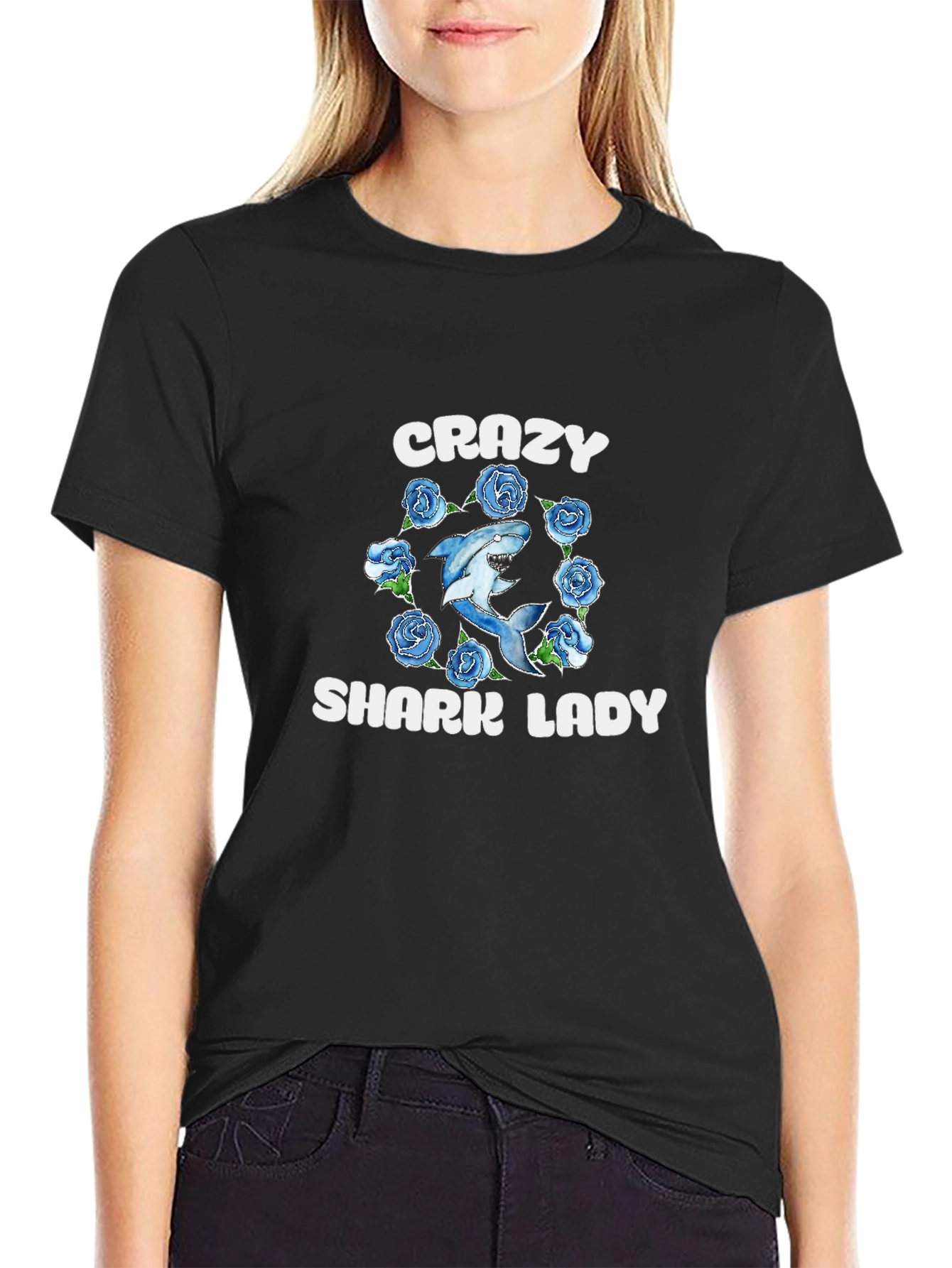 Crazy Shark Lady T-Shirt - Novelty Graphic Tee