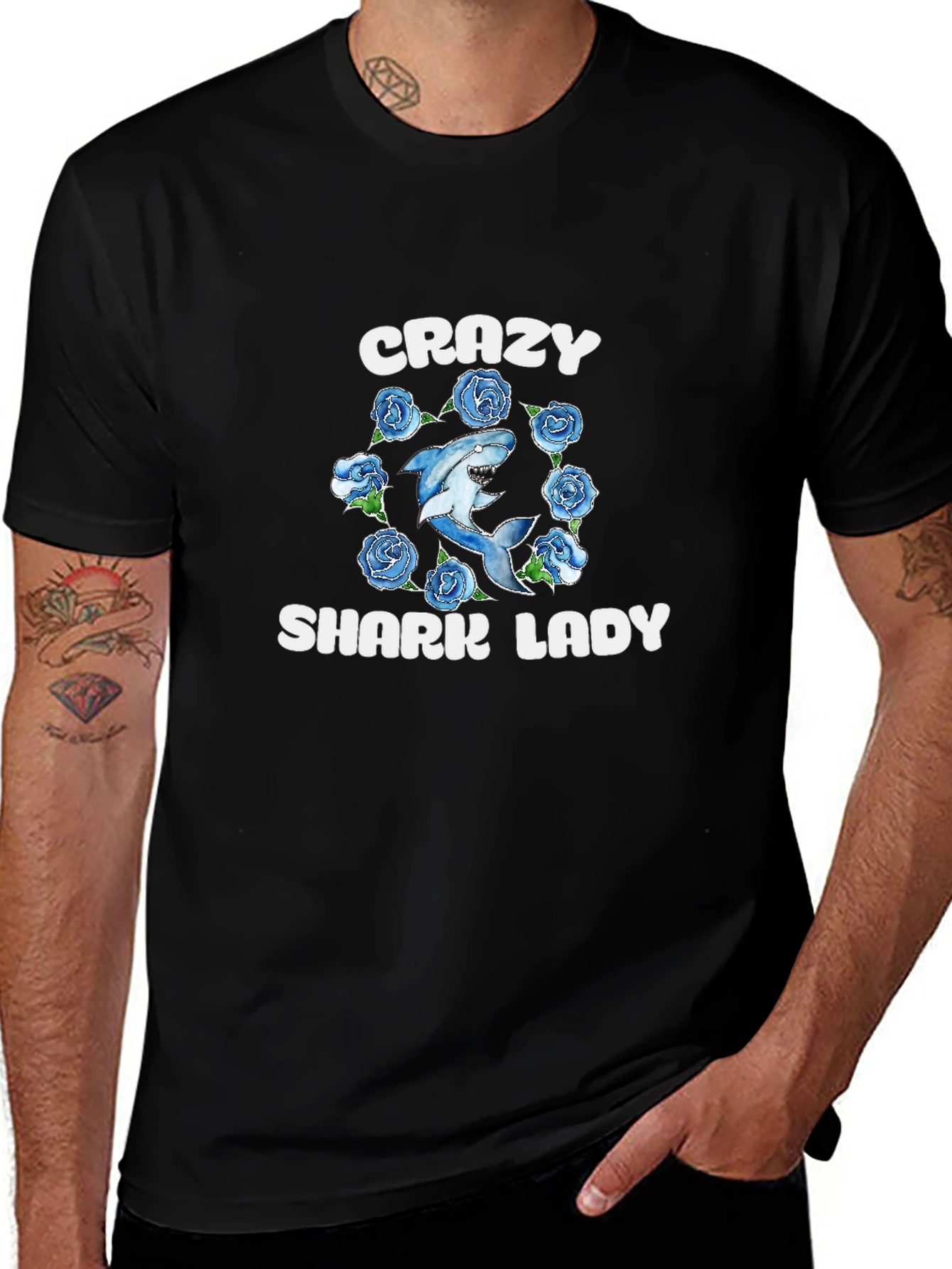 Crazy Shark Lady T-Shirt - Novelty Graphic Tee