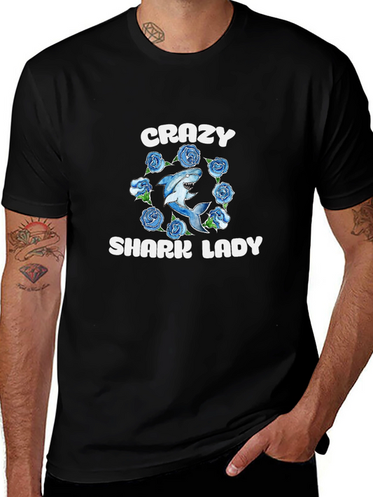 Crazy Shark Lady T-Shirt - Novelty Graphic Tee