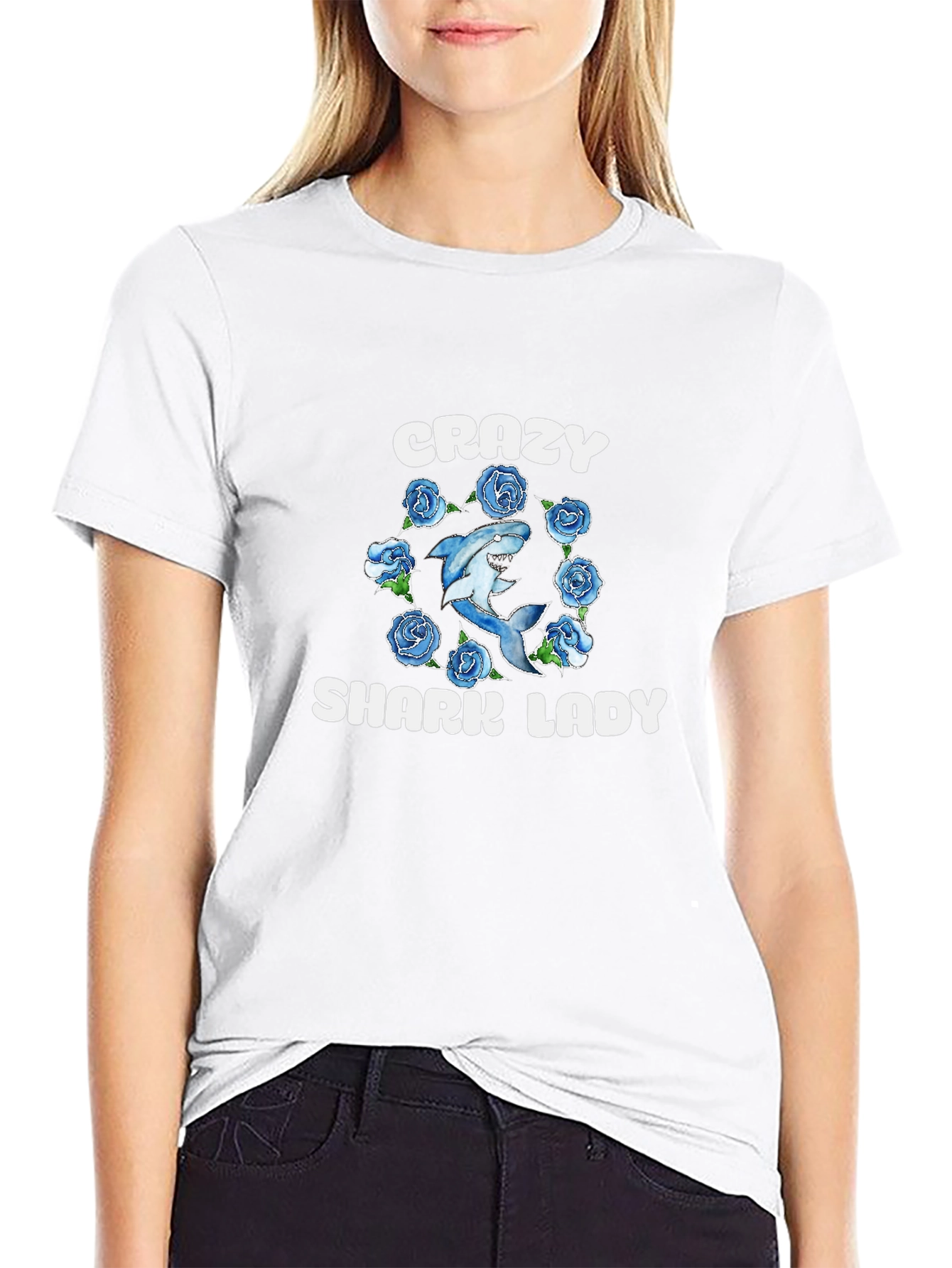 Crazy Shark Lady T-Shirt - Novelty Graphic Tee