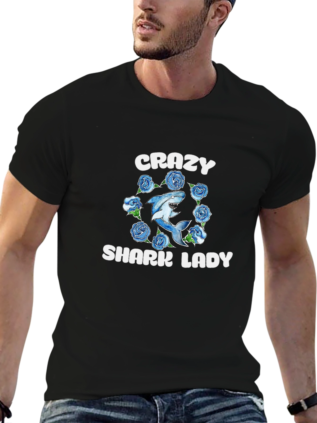 Crazy Shark Lady T-Shirt - Novelty Graphic Tee