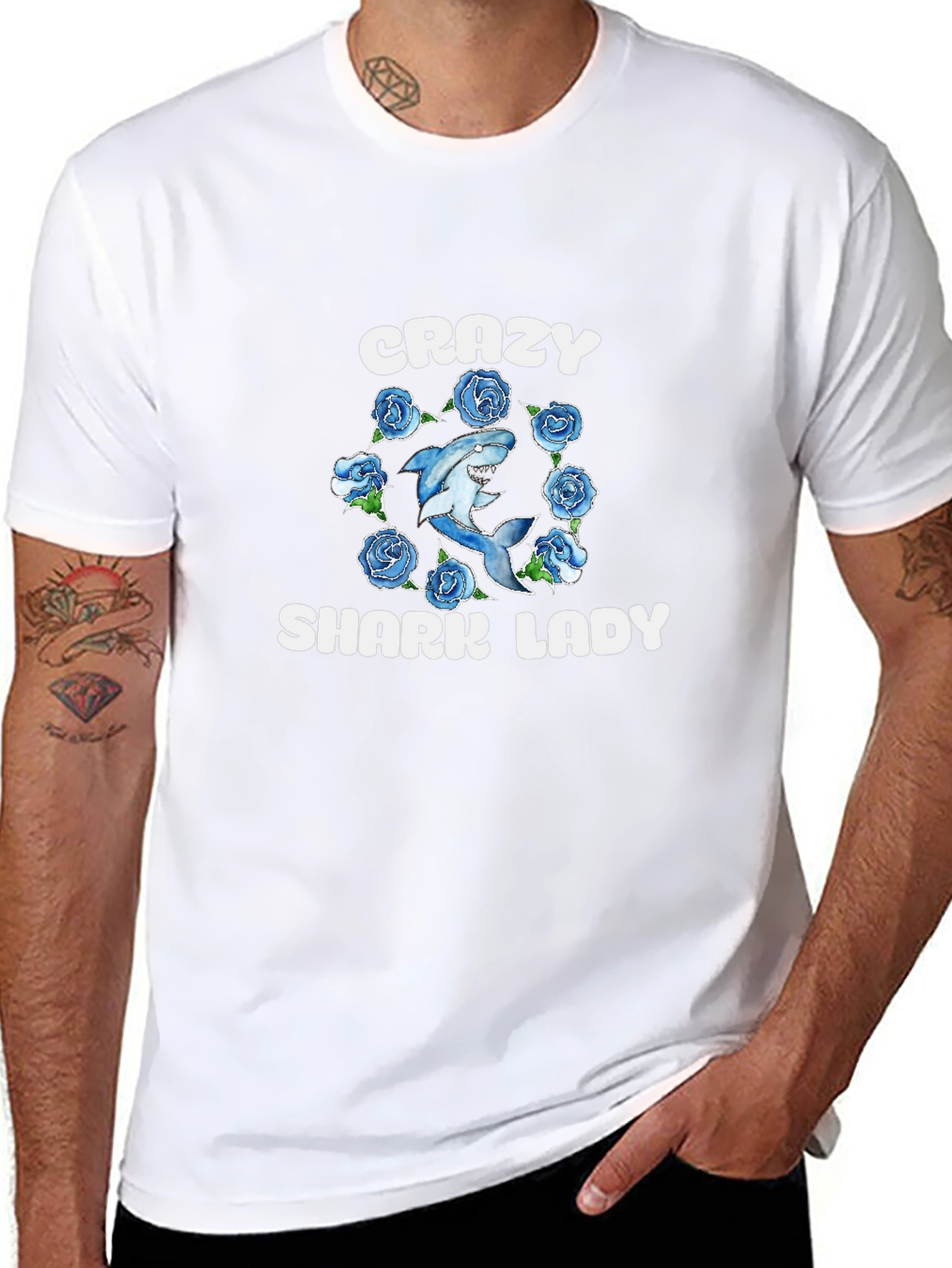 Crazy Shark Lady T-Shirt - Novelty Graphic Tee