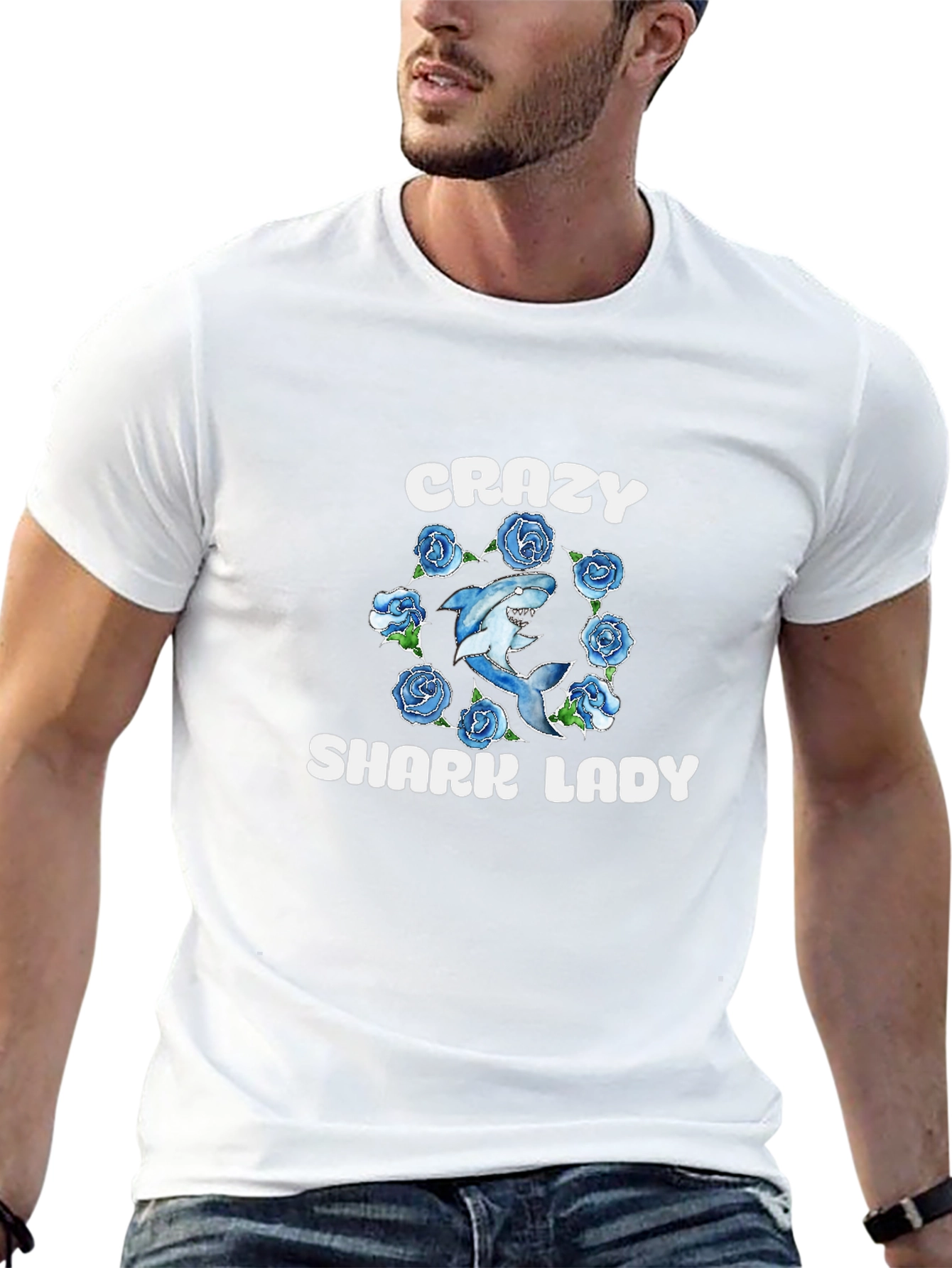 Crazy Shark Lady T-Shirt - Novelty Graphic Tee