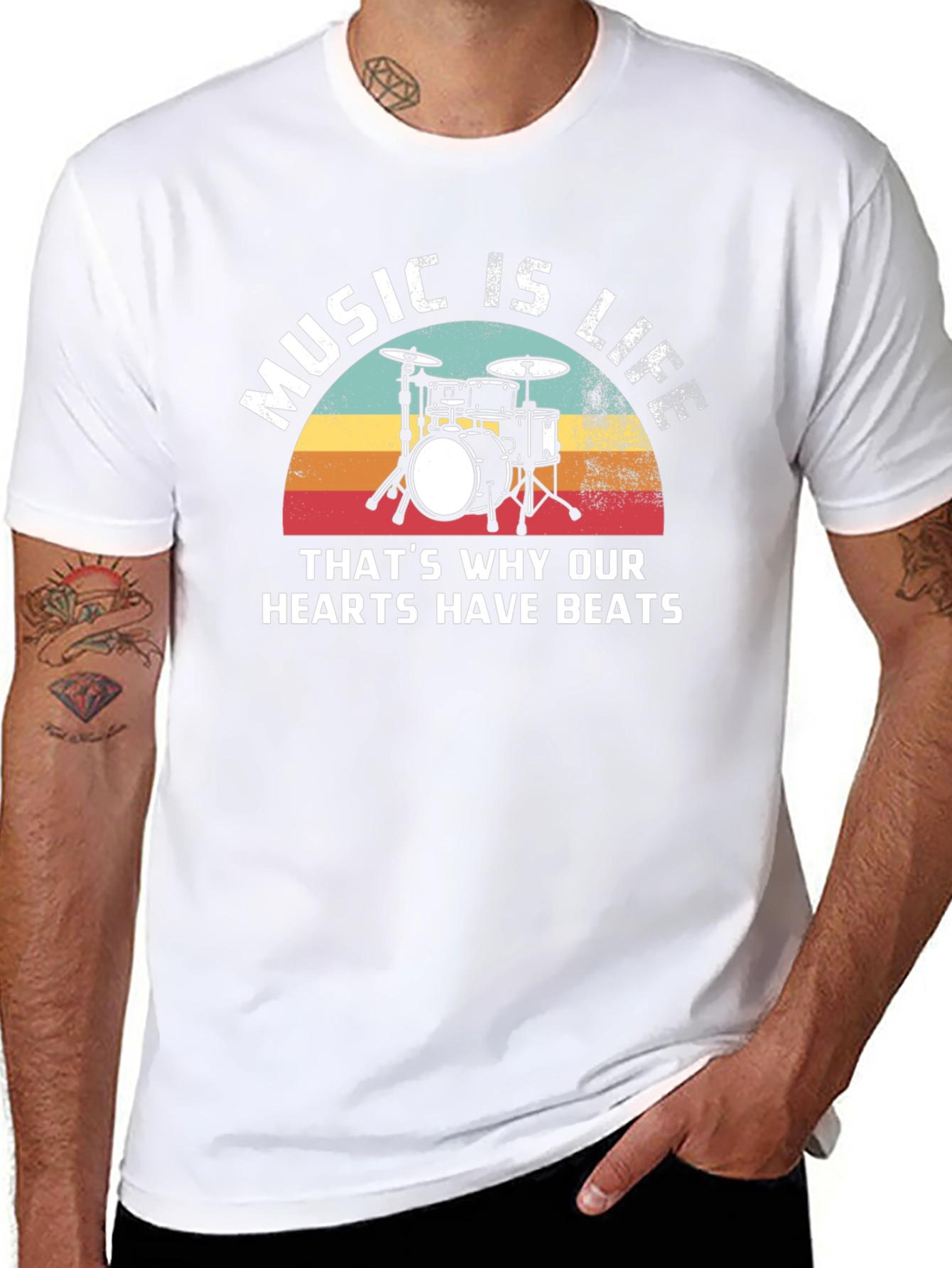 Music Is Life Drum Kit Graphic T-Shirt
