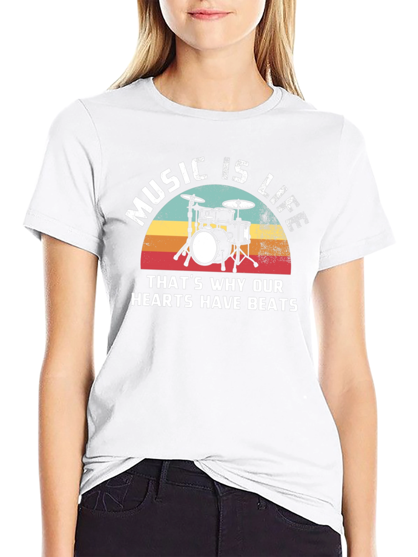 Music Is Life Drum Kit Graphic T-Shirt