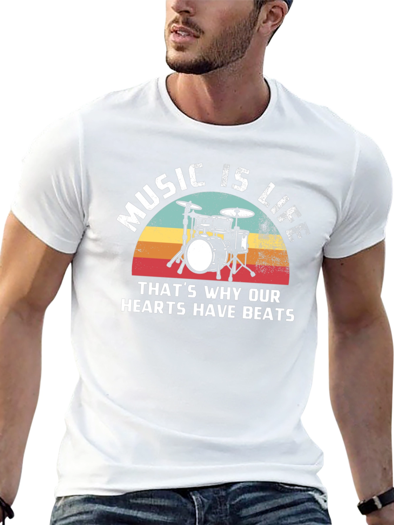 Music Is Life Drum Kit Graphic T-Shirt