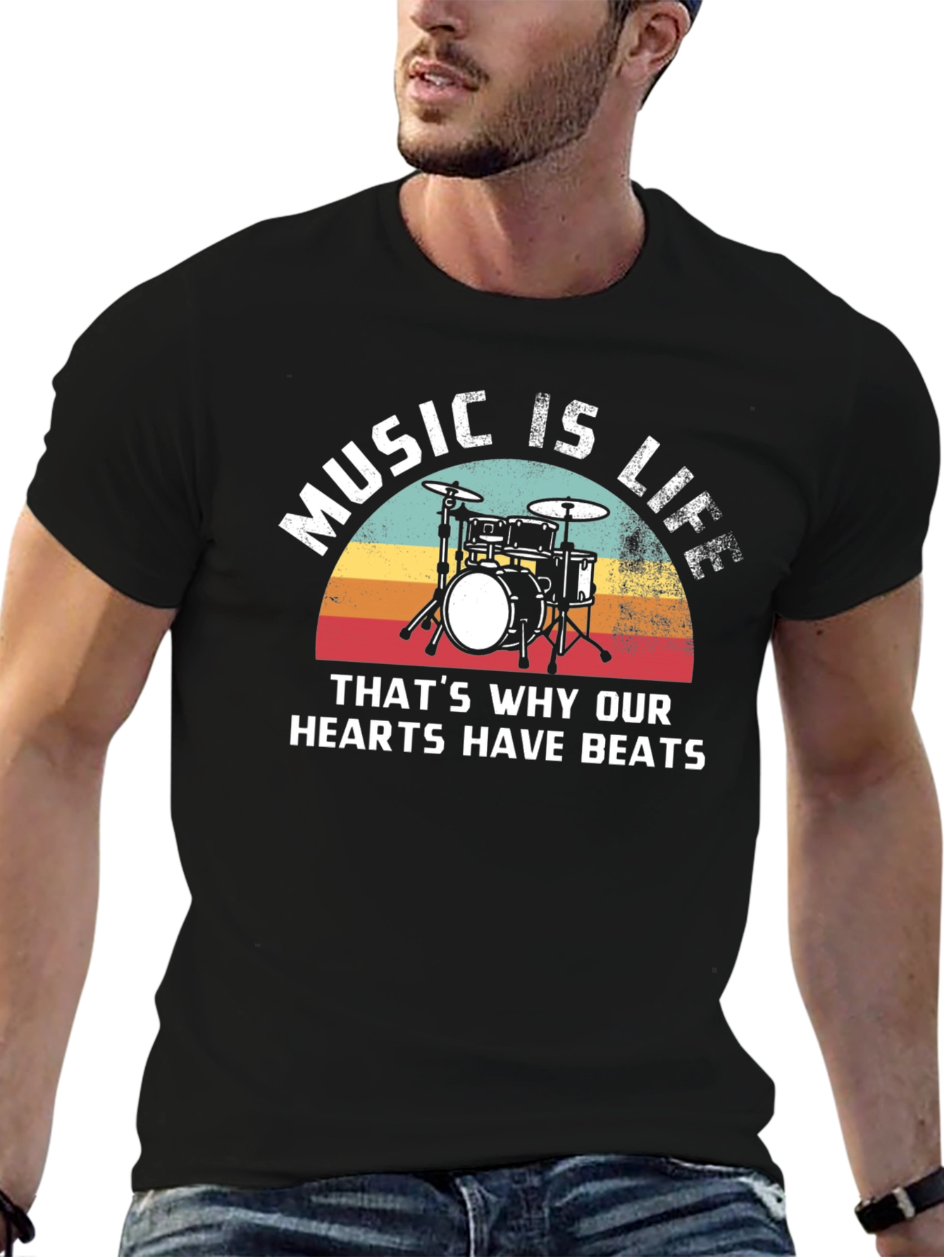 Music Is Life Drum Kit Graphic T-Shirt