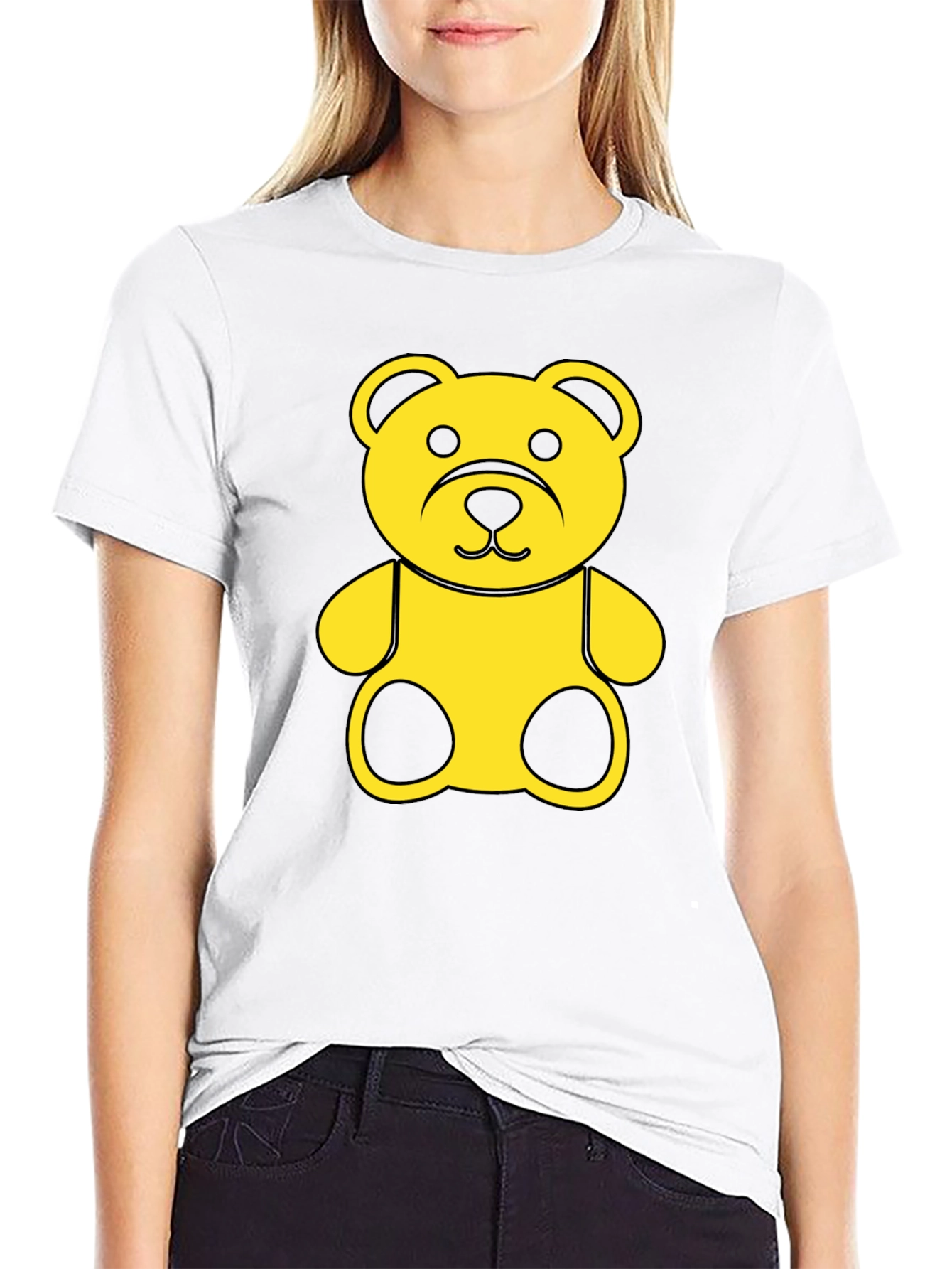 Black Tee with Yellow Teddy Bear Graphic