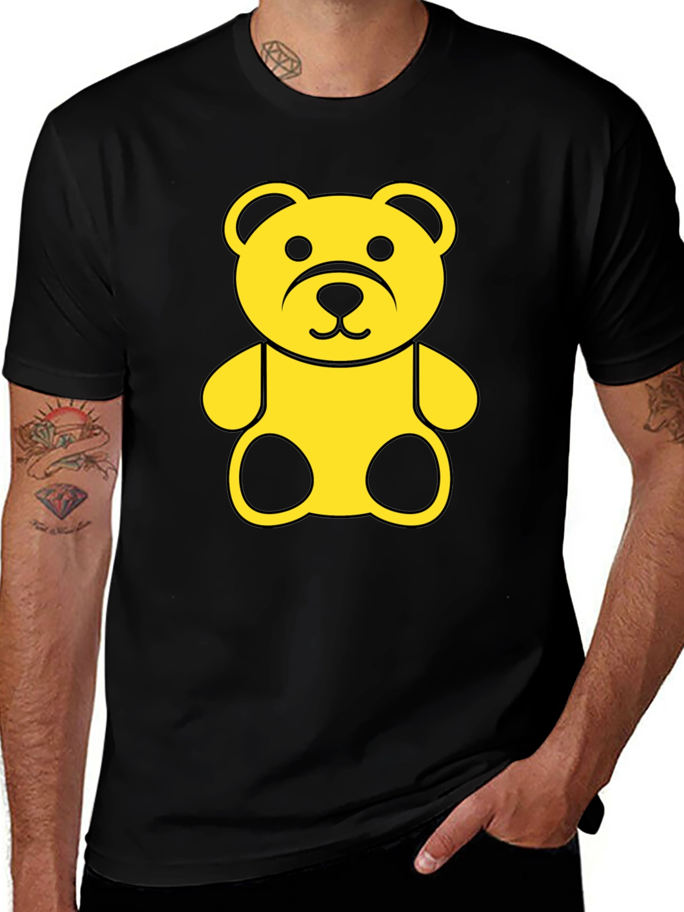 Black Tee with Yellow Teddy Bear Graphic