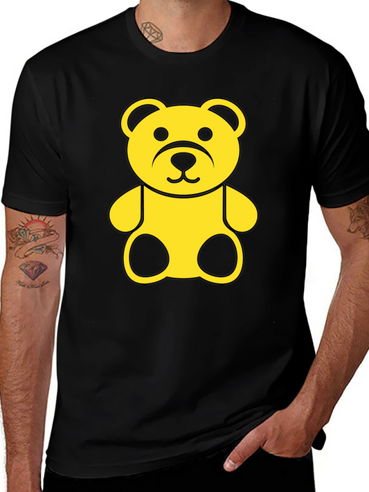 Black Tee with Yellow Teddy Bear Graphic