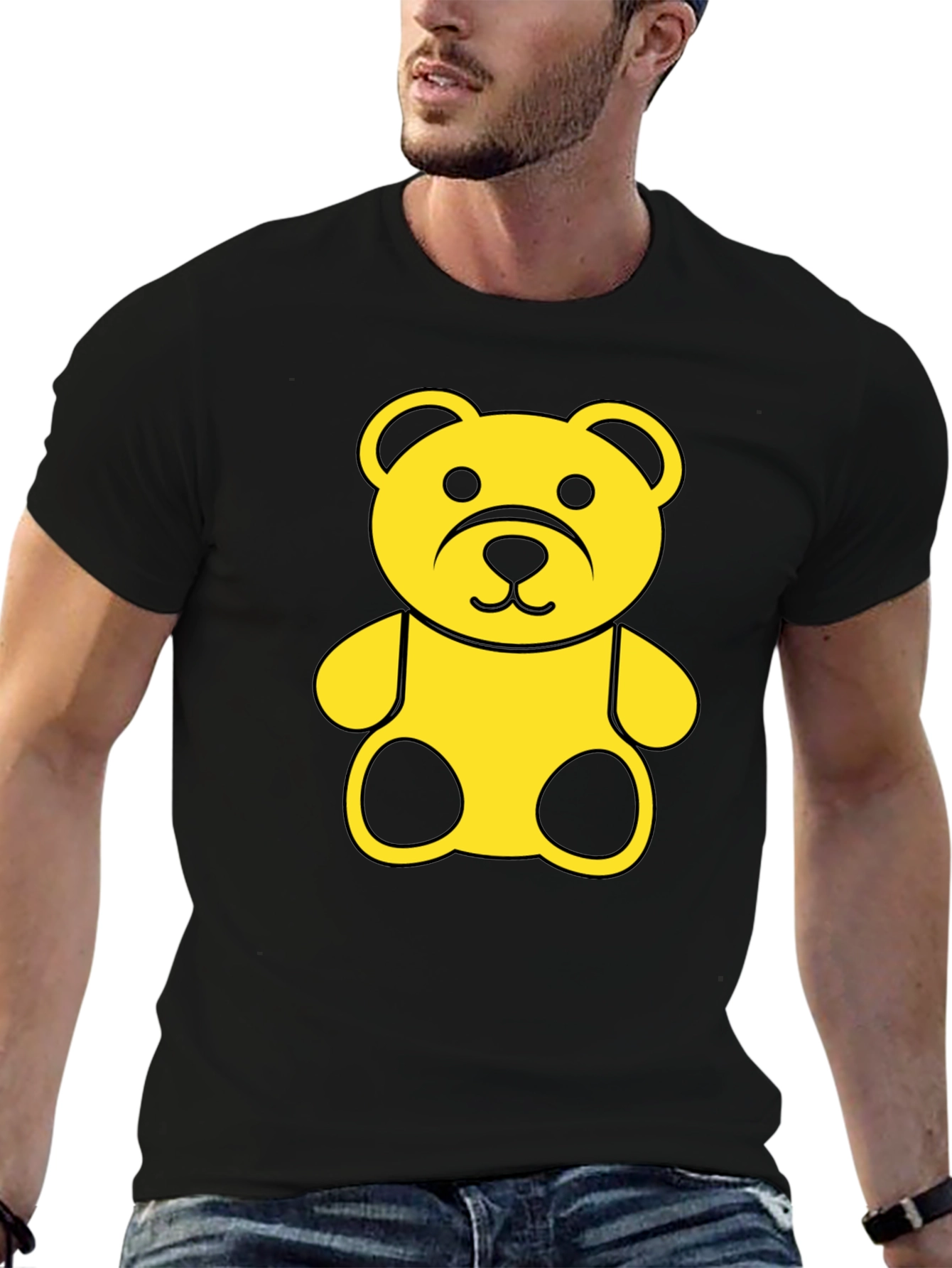 Black Tee with Yellow Teddy Bear Graphic