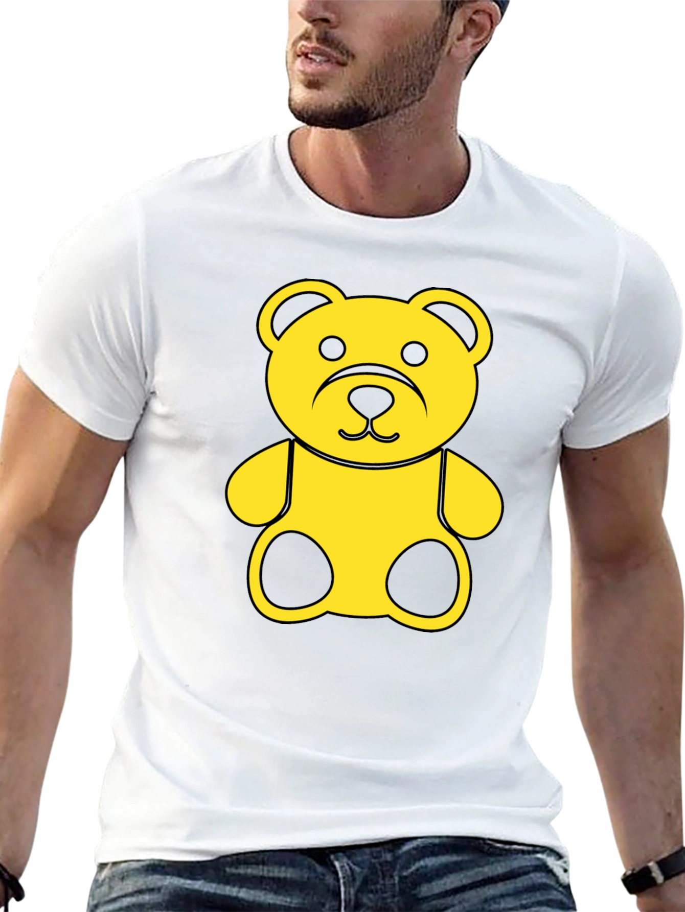 Black Tee with Yellow Teddy Bear Graphic
