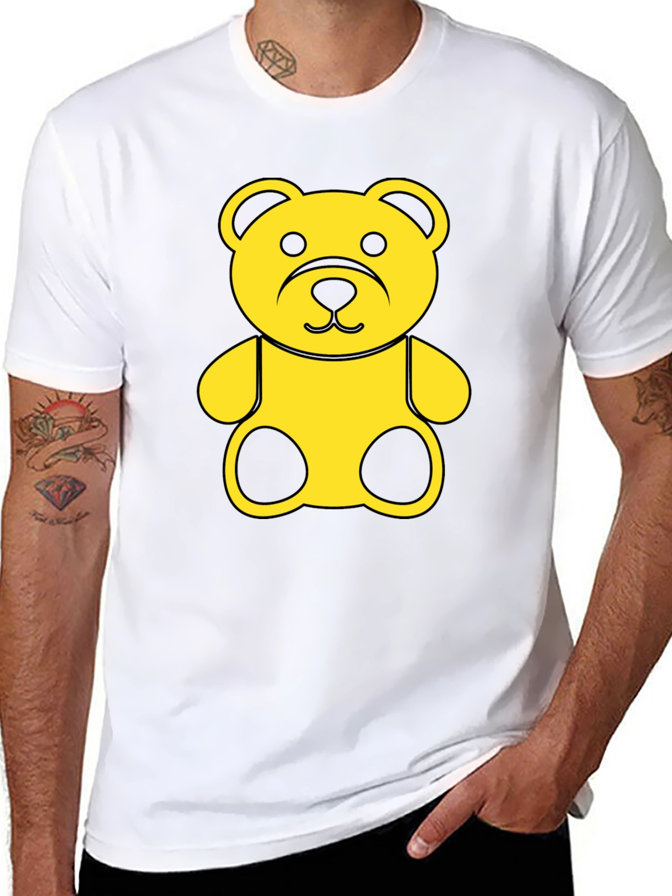 Black Tee with Yellow Teddy Bear Graphic