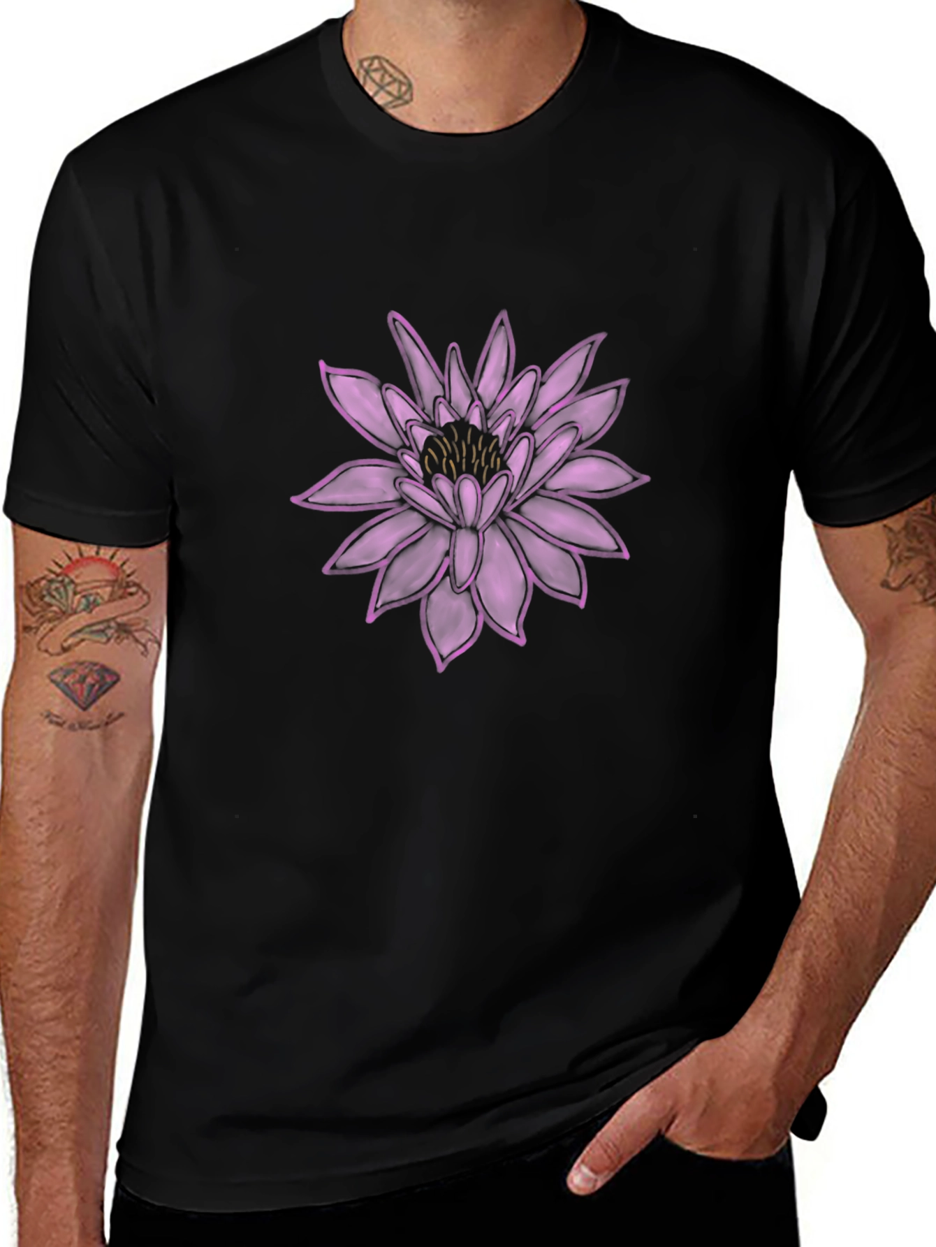Lotus Flower Graphic Black T-Shirt