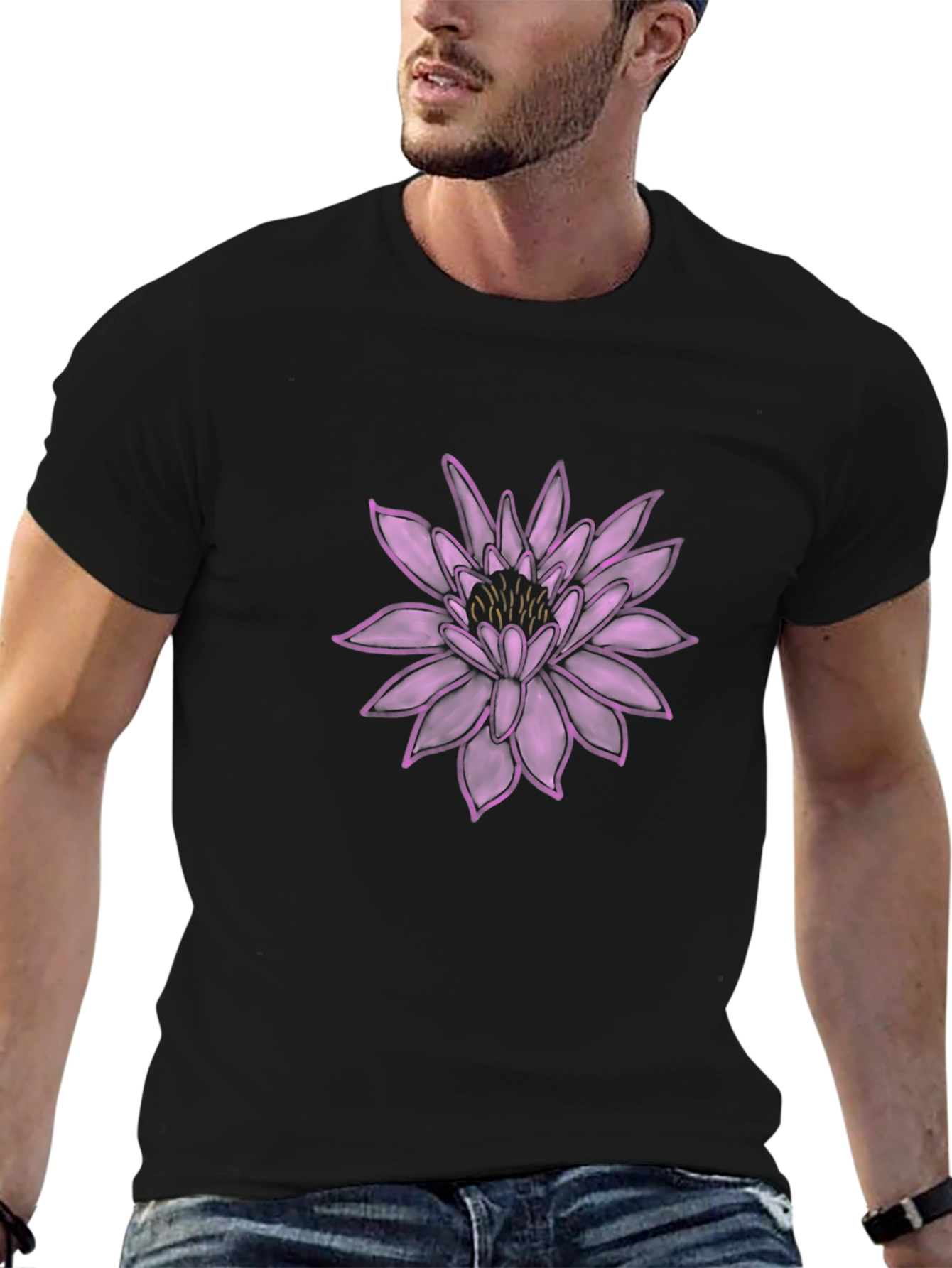 Lotus Flower Graphic Black T-Shirt