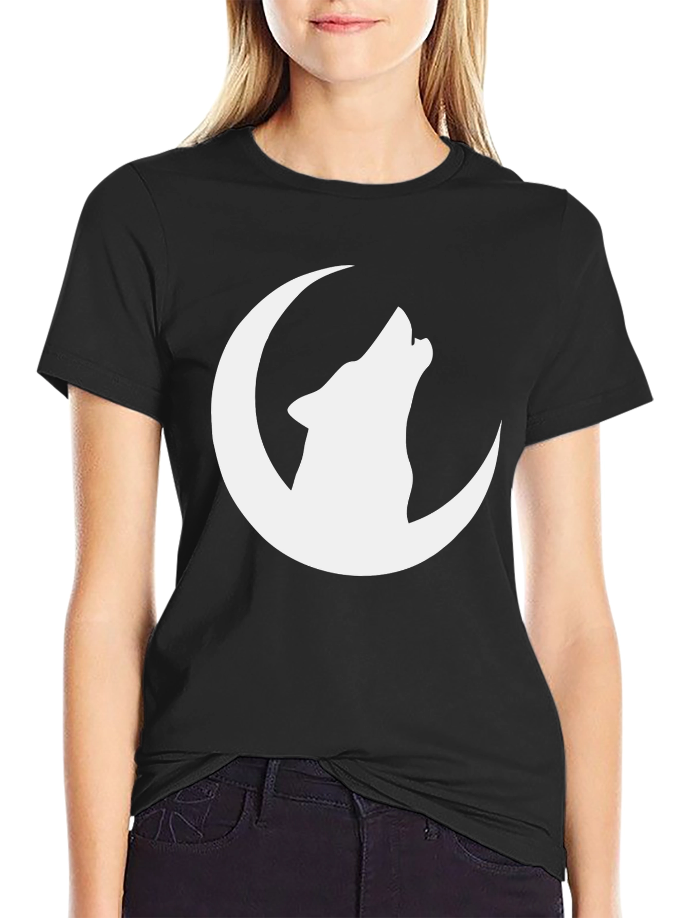 Wolf Howling at Moon Graphic T-Shirt - Black