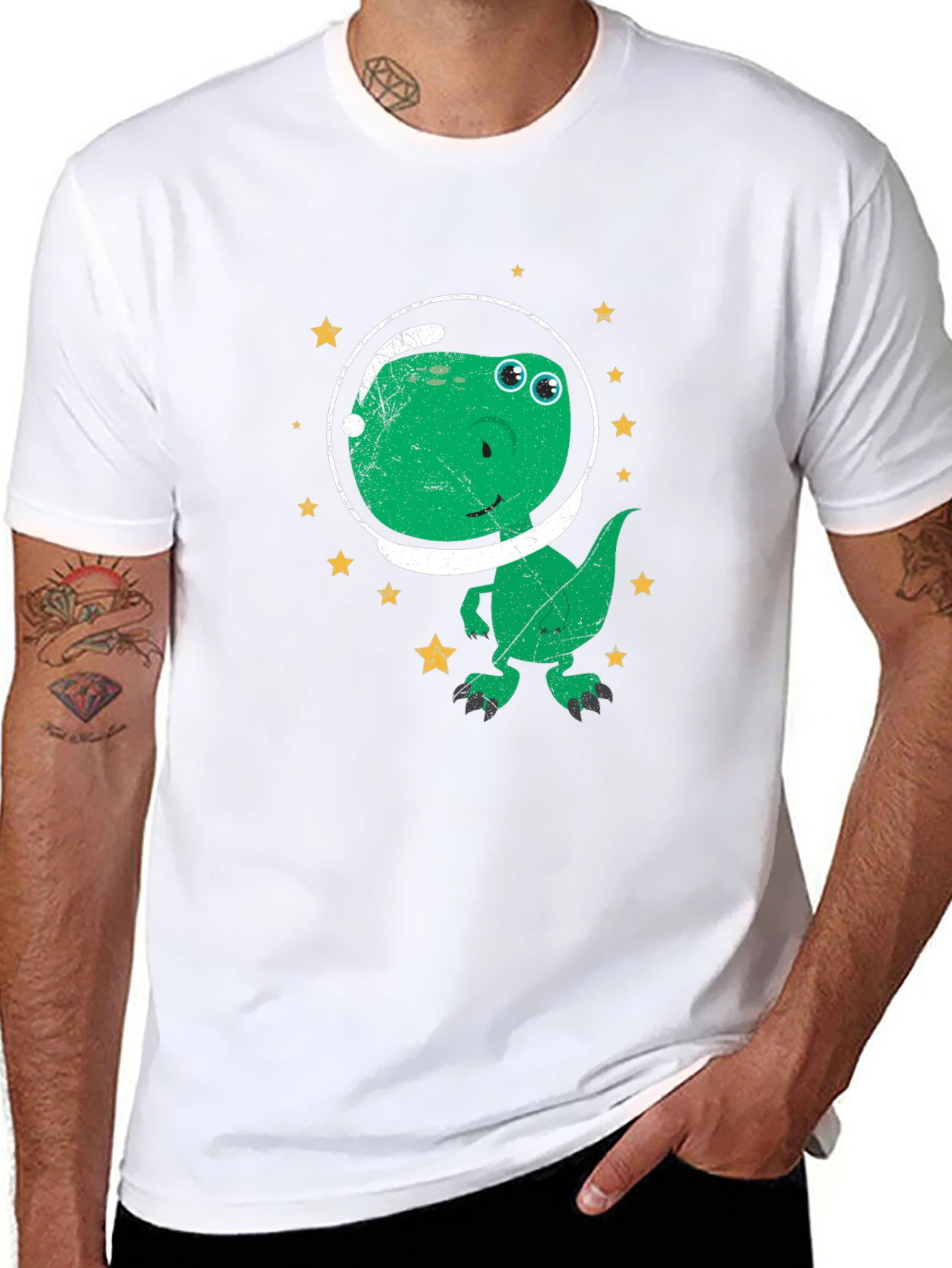 Dino Astronaut T-Shirt - Green Dinosaur in Space