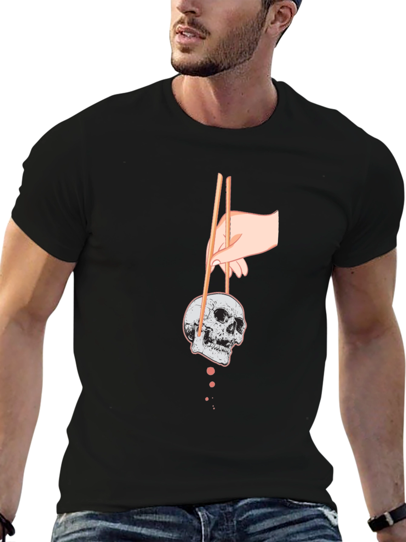 Skull Chopsticks Graphic Tee - Edgy Streetwear