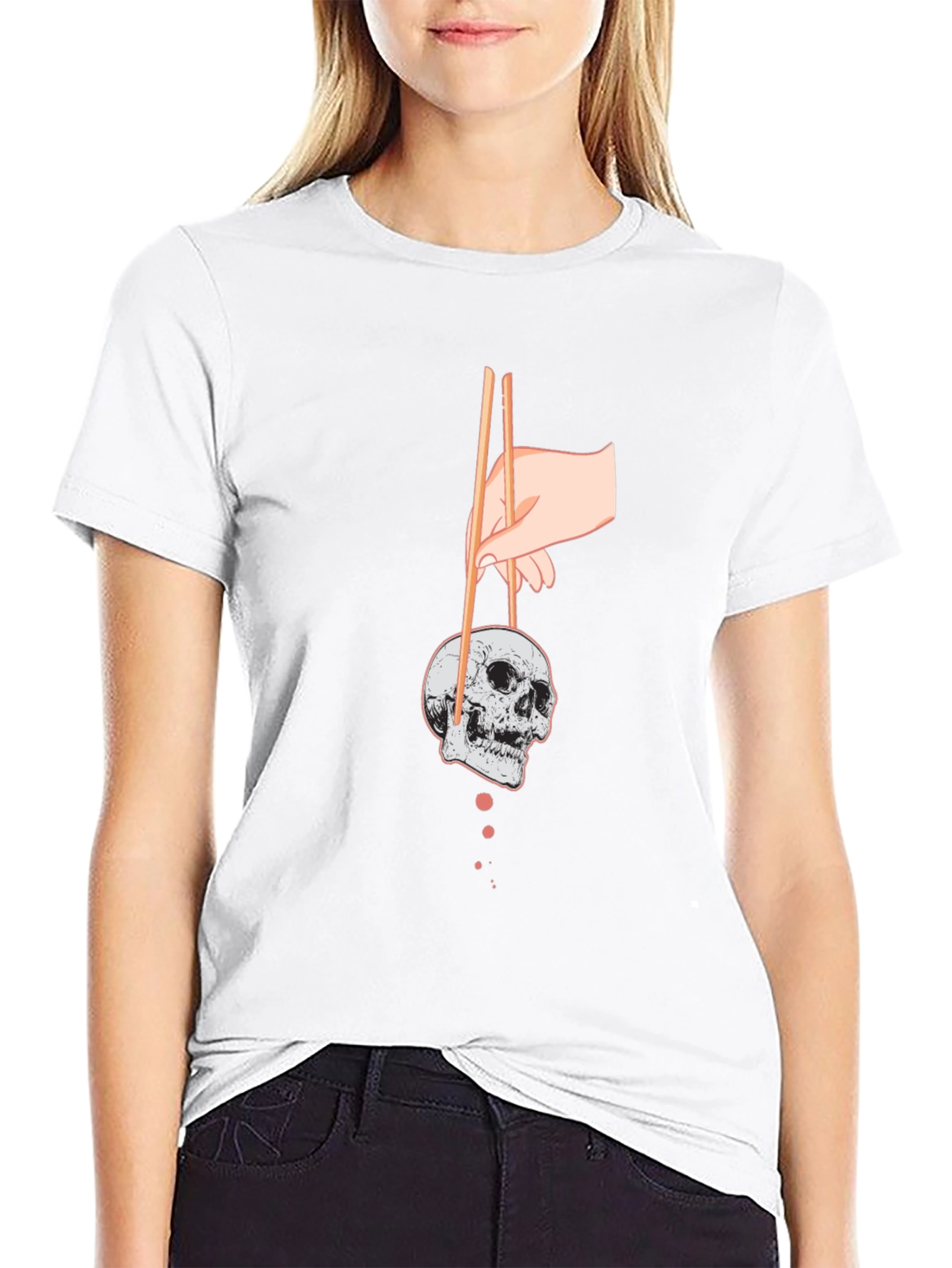 Skull Chopsticks Graphic Tee - Edgy Streetwear