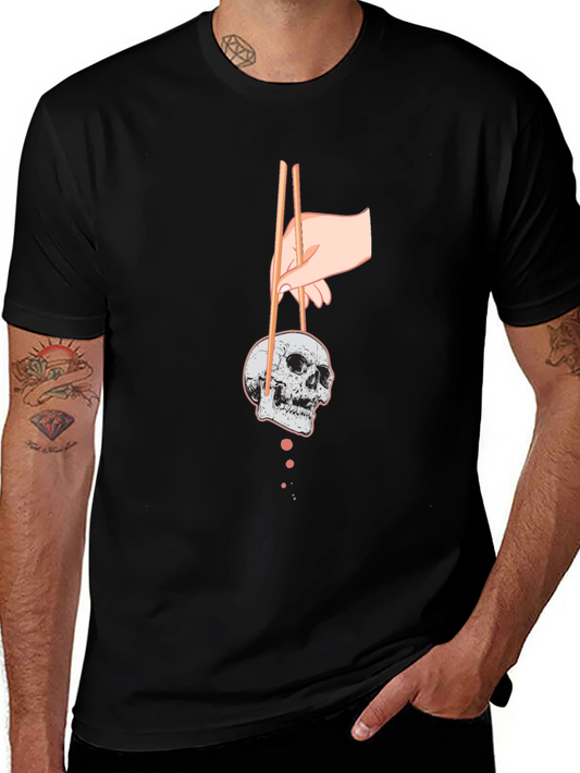 Skull Chopsticks Graphic Tee - Edgy Streetwear
