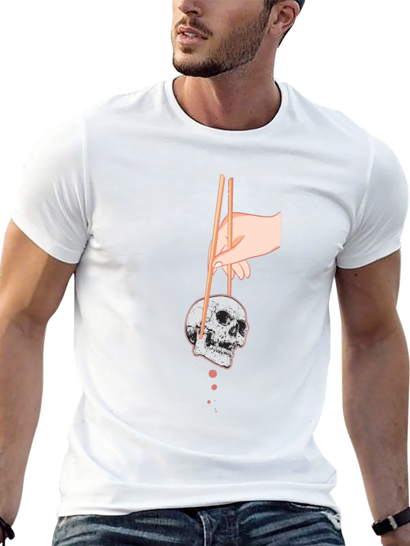 Skull Chopsticks Graphic Tee - Edgy Streetwear