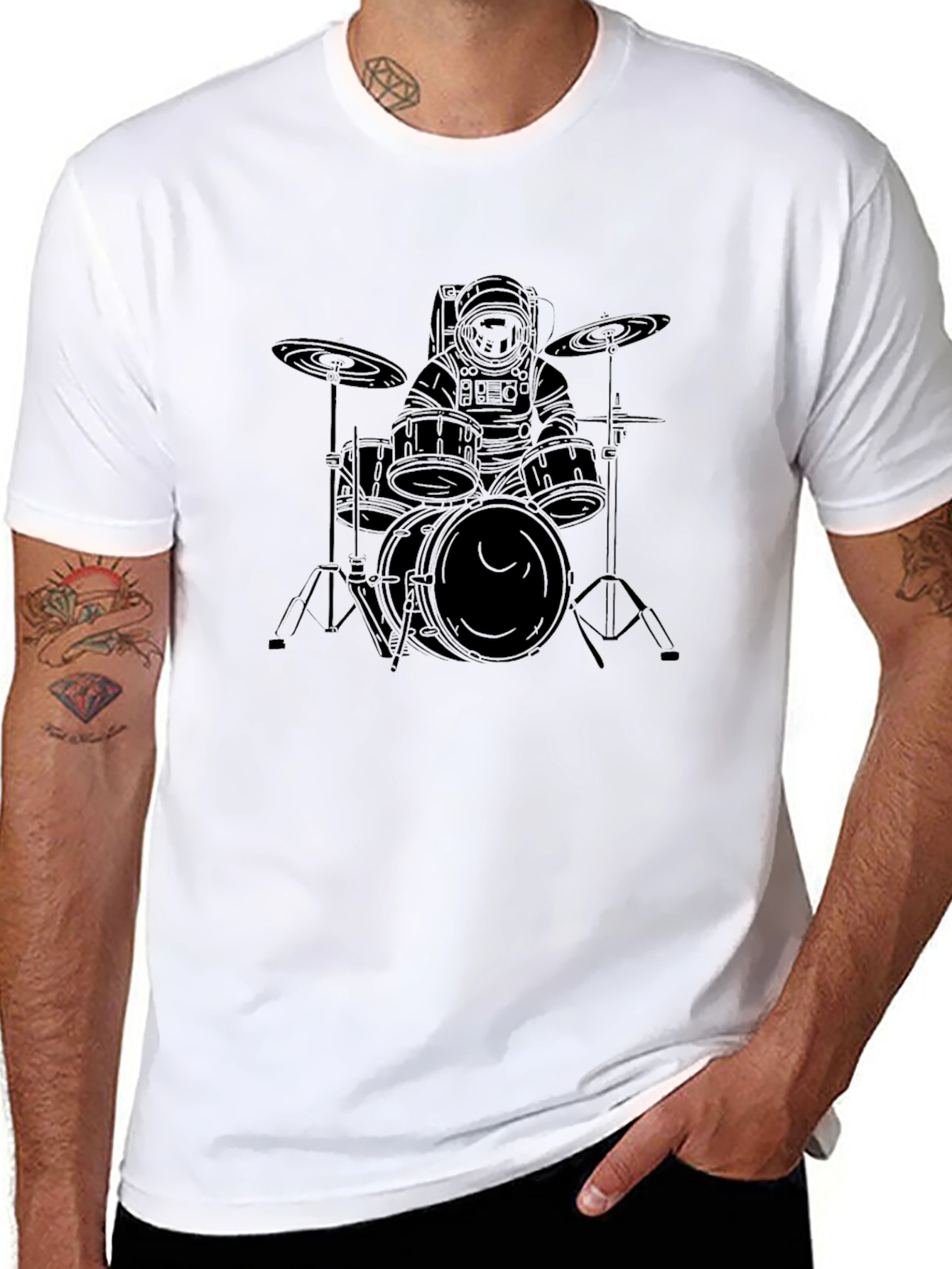 Astronaut Drummer Graphic T-Shirt