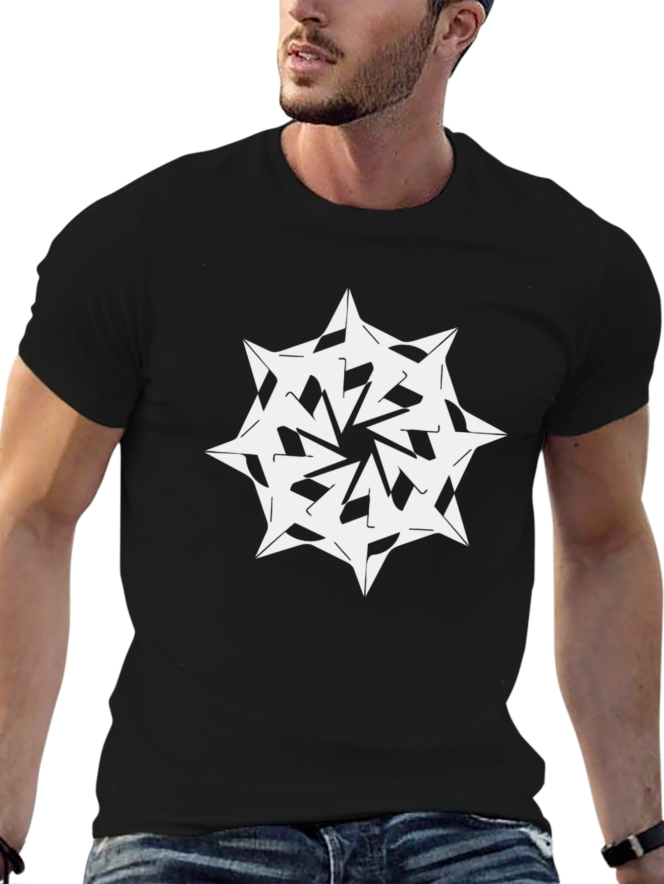 Modern Graphic Tee - White Starburst on Black