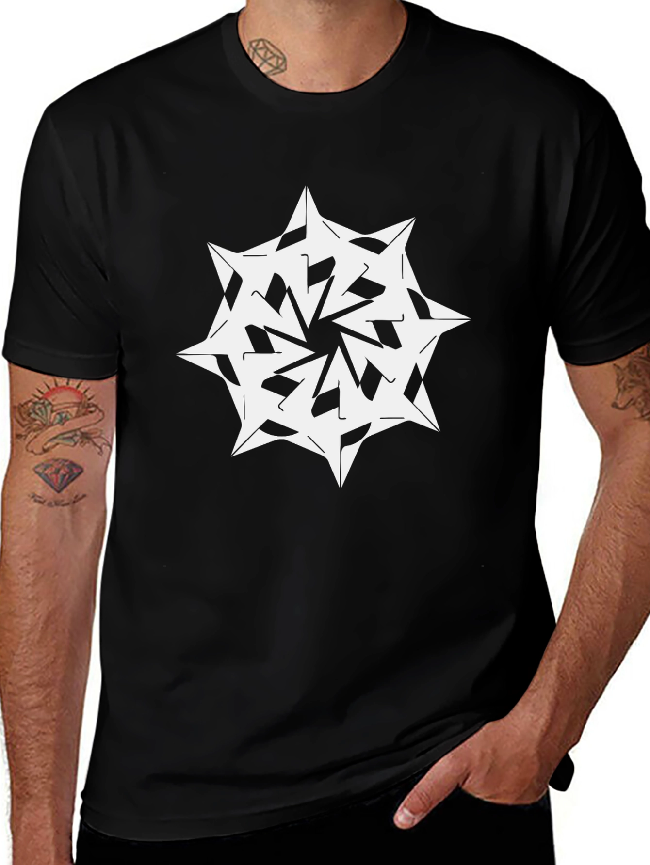 Modern Graphic Tee - White Starburst on Black