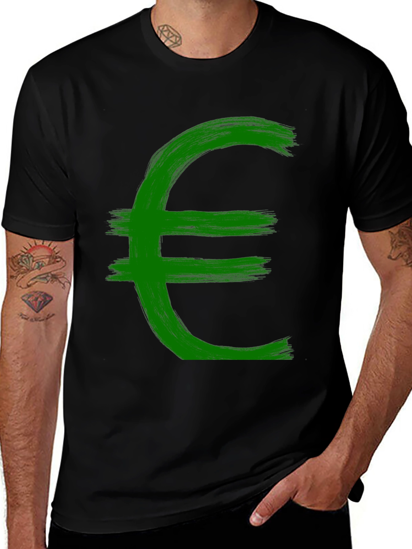 Euro Symbol Graphic Tee - Brushstroke Design