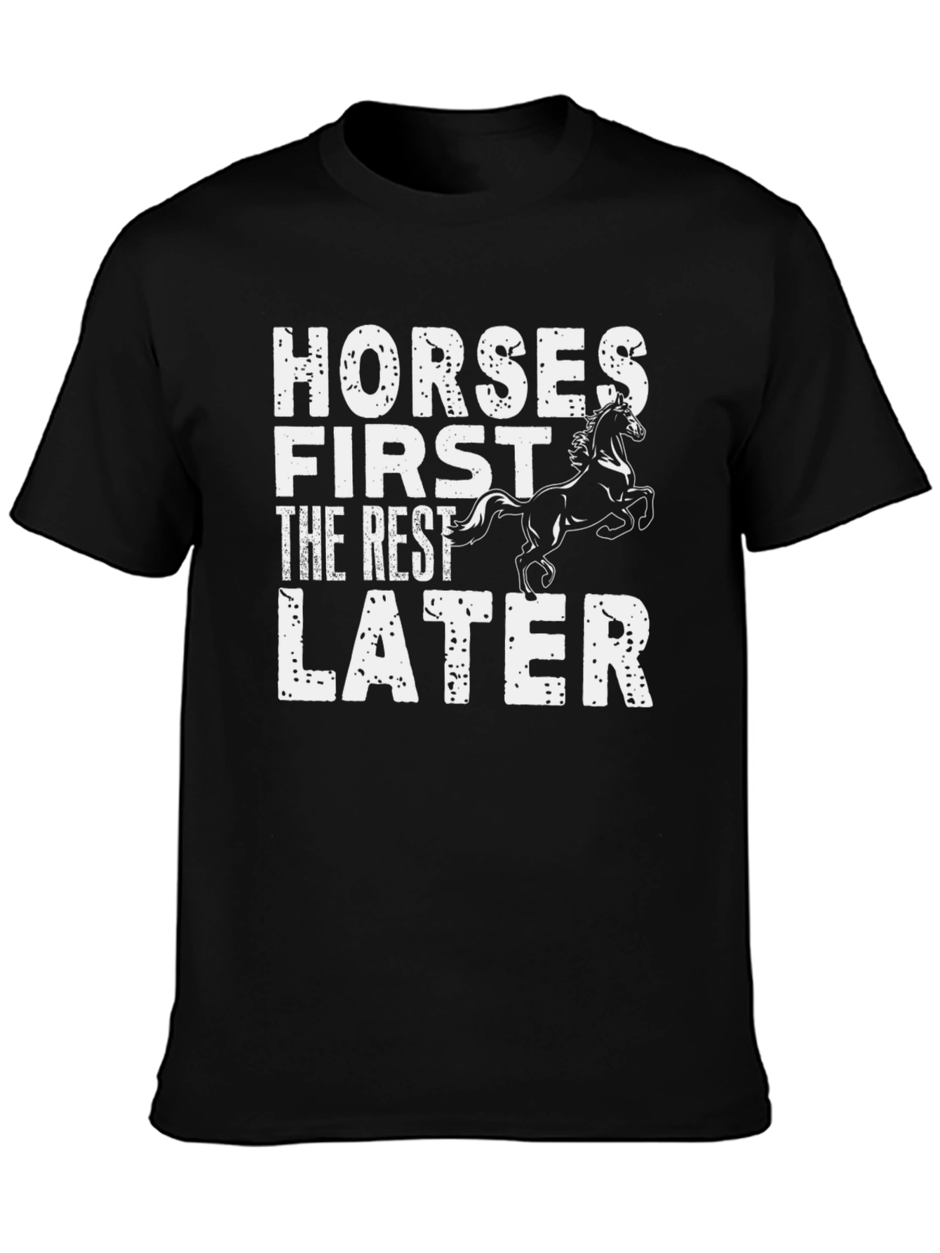 Horses First Mens Black Graphic T-Shirt