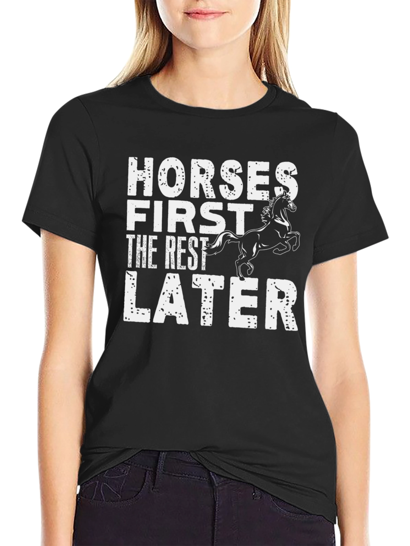 Horses First Mens Black Graphic T-Shirt
