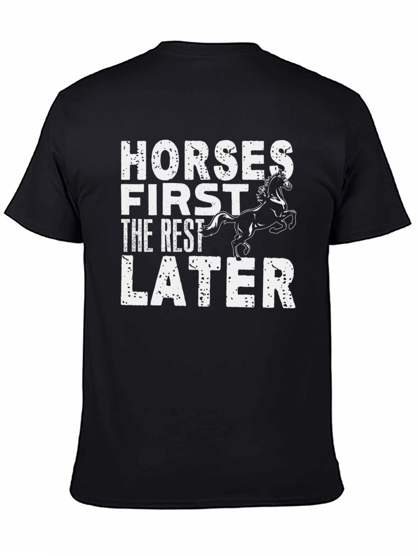 Horses First Mens Black Graphic T-Shirt