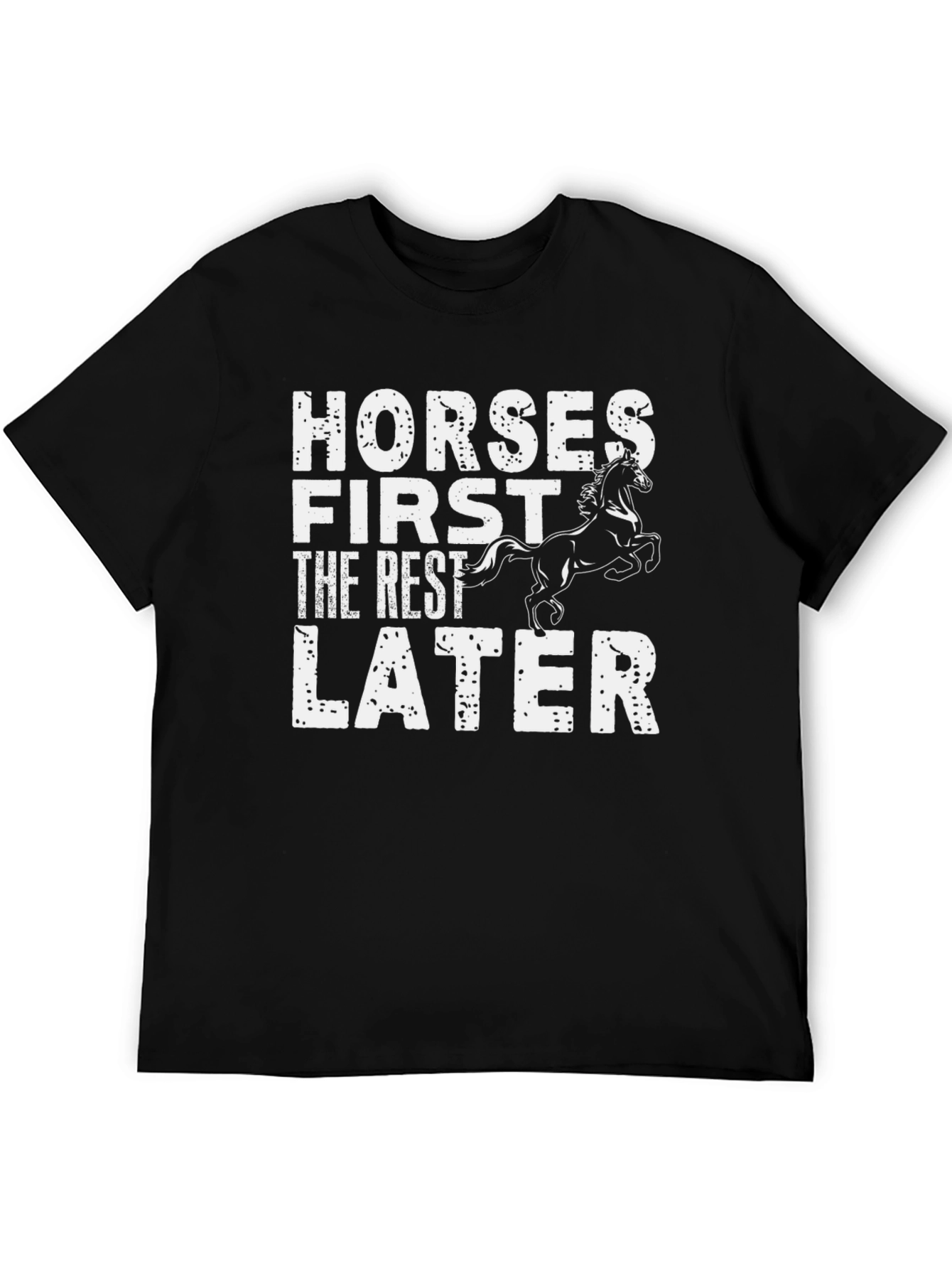 Horses First Mens Black Graphic T-Shirt