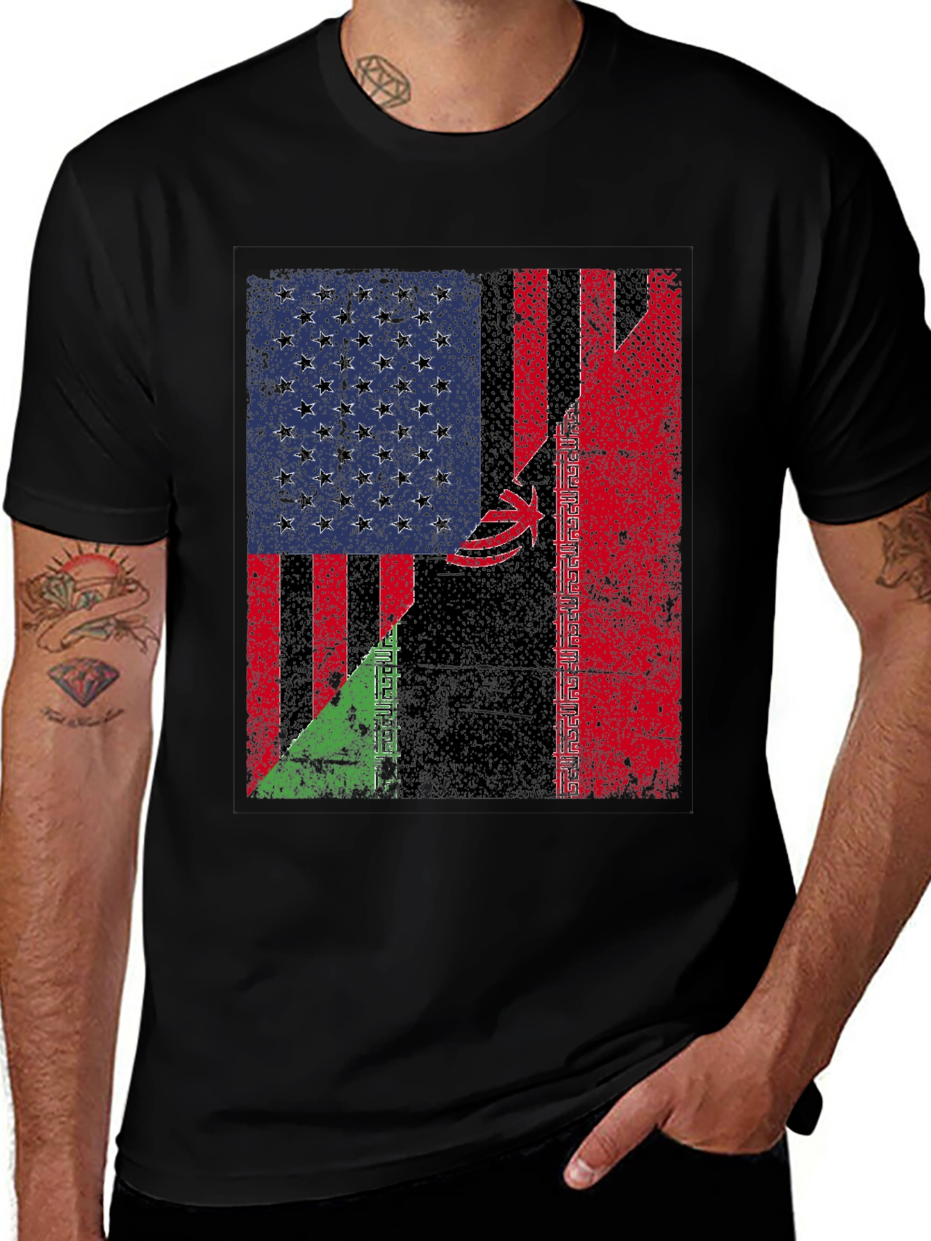 US Iran Flags Graphic T-Shirt