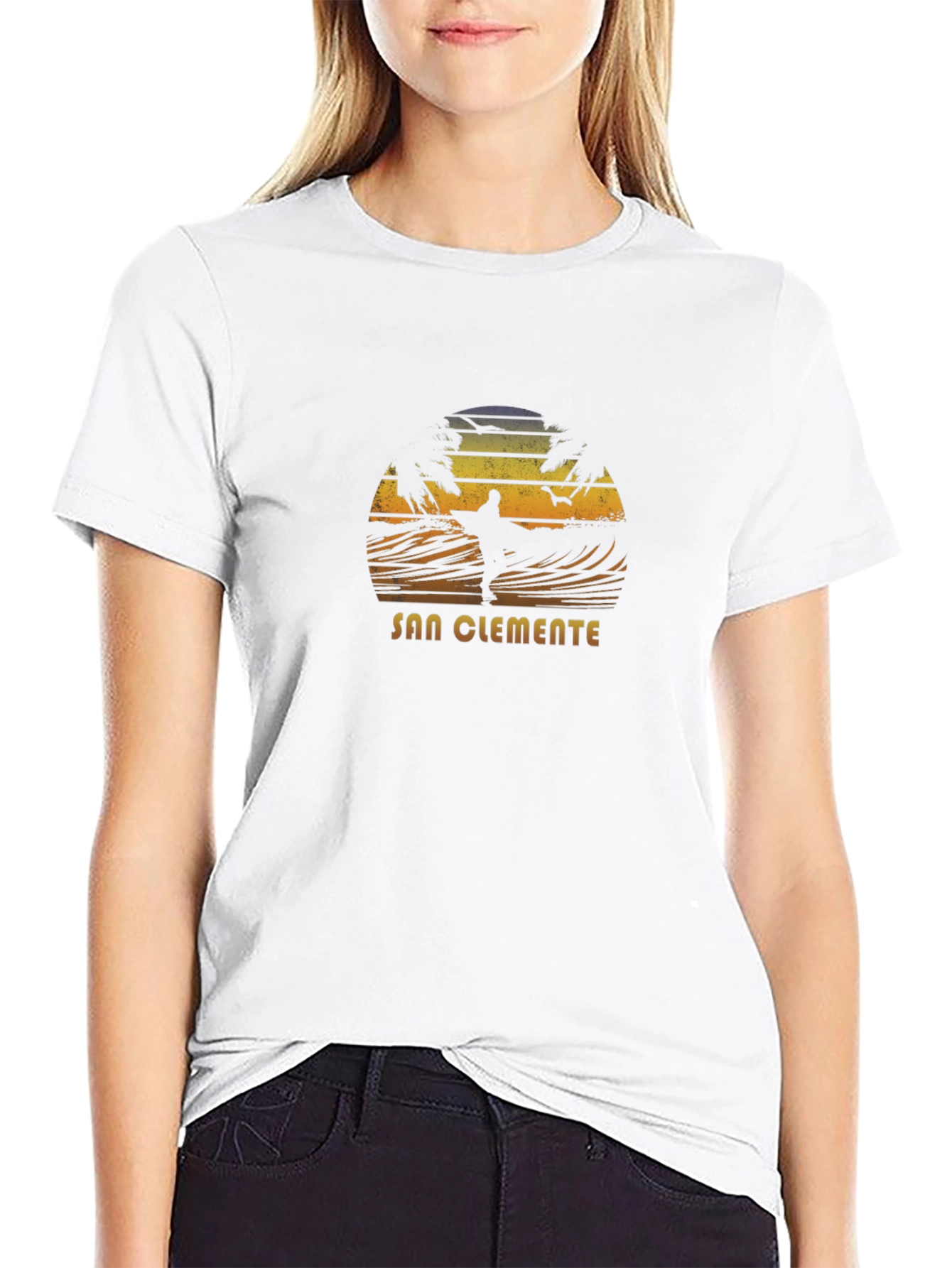 San Clemente Surfer Graphic Tee - Black Cotton Blend