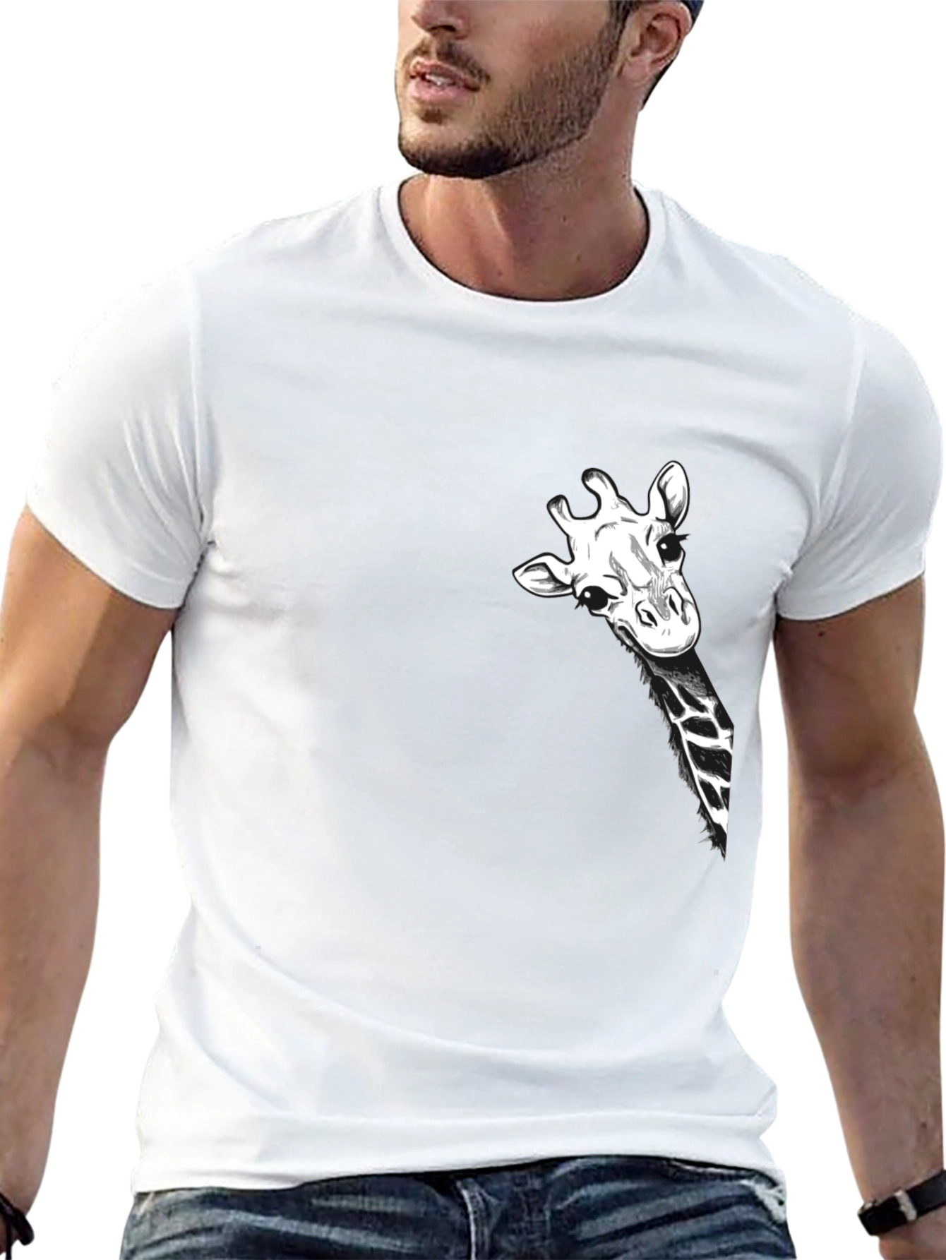 Giraffe Peek Pocket Black T-Shirt - Novelty Tee