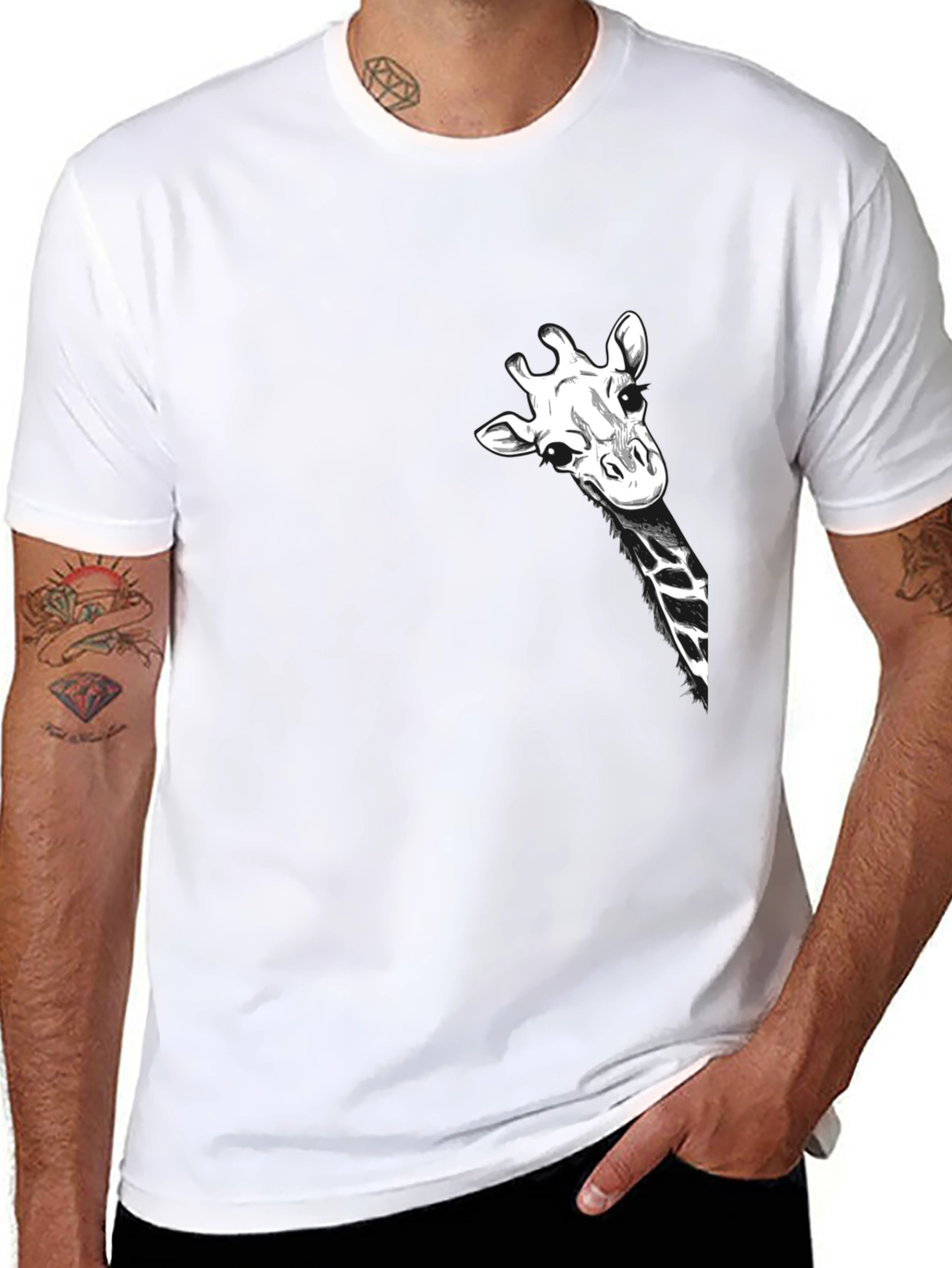 Giraffe Peek Pocket Black T-Shirt - Novelty Tee
