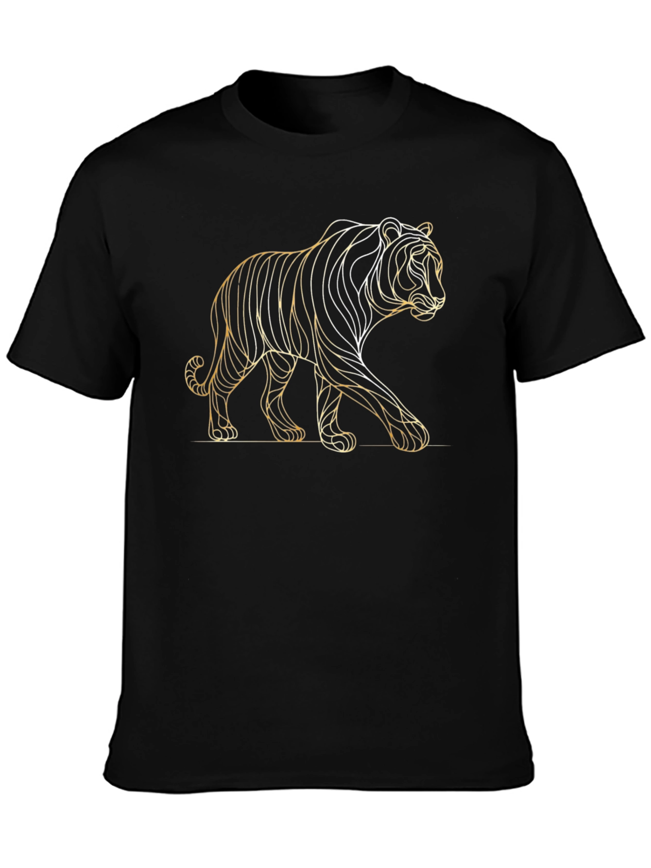 Modern Tiger Line Art Graphic Tee - Black