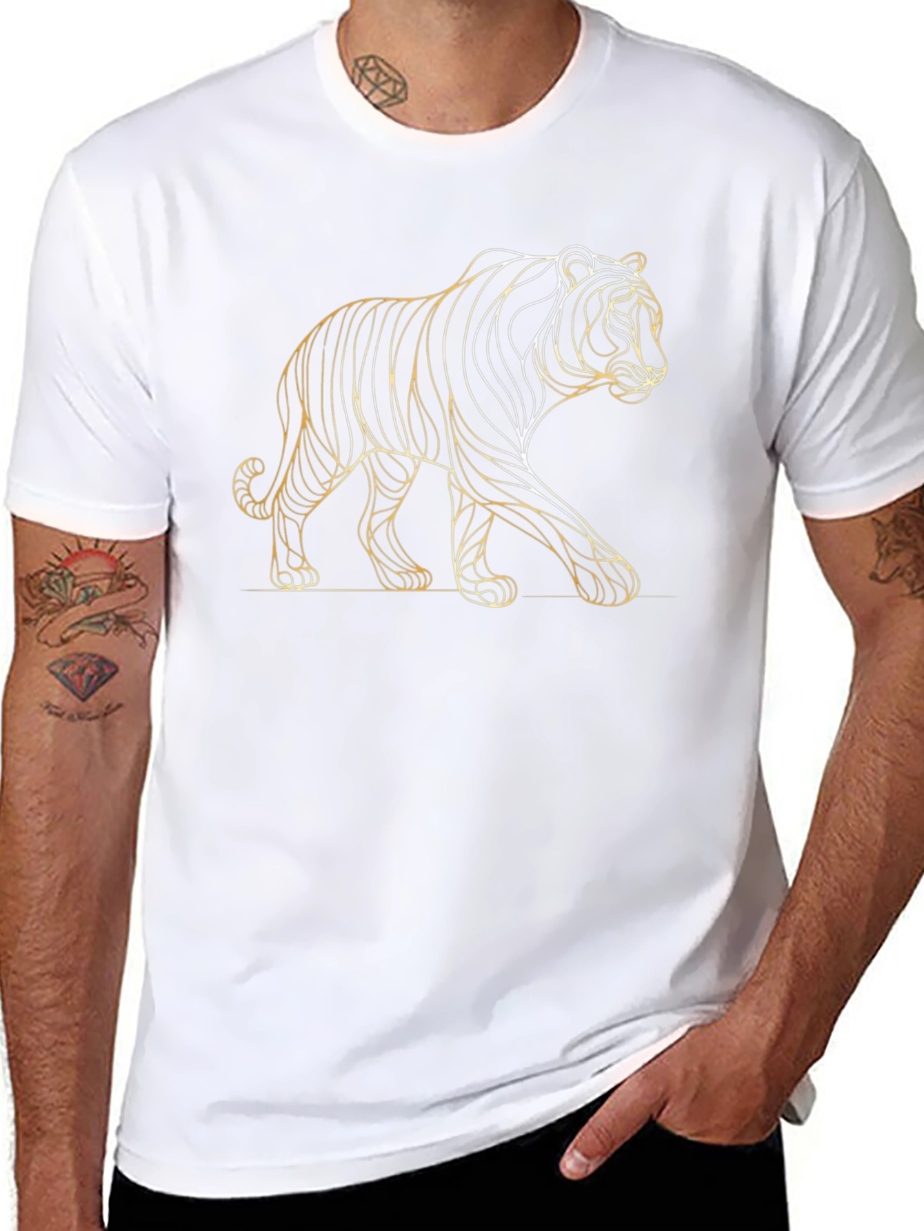 Modern Tiger Line Art Graphic Tee - Black