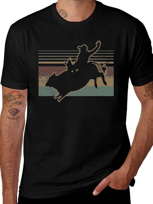 Vintage Rodeo Bull Rider Graphic Tee - Black