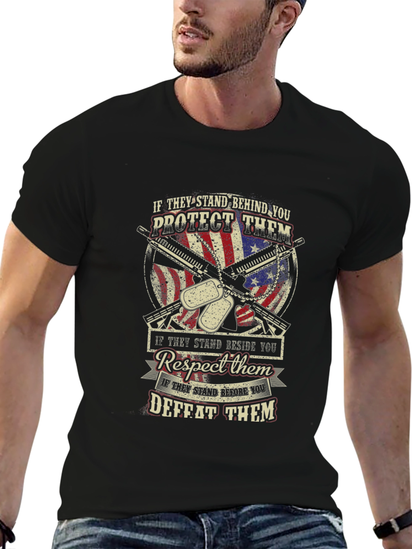 Patriotic T-Shirt: Stand Behind Protect