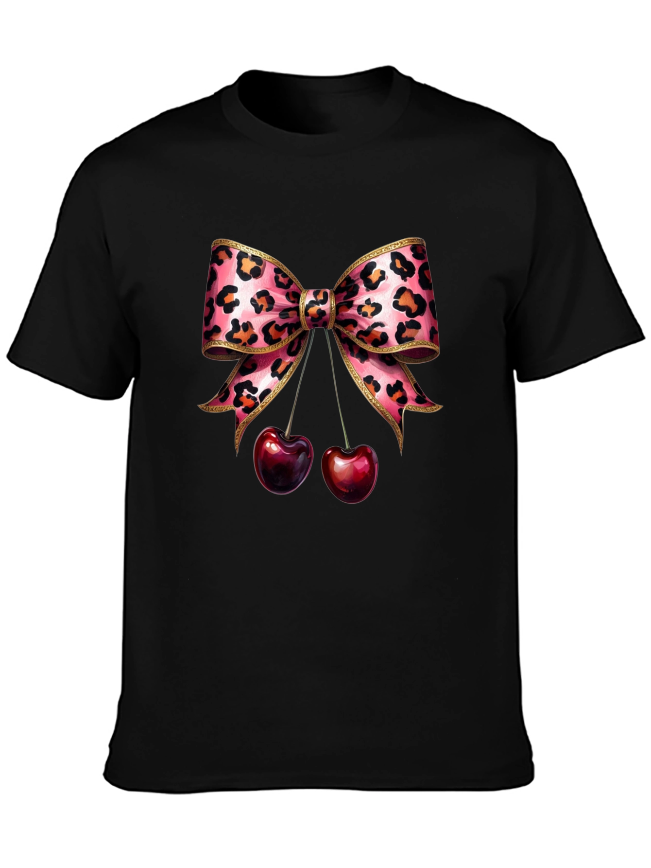 Leopard Bow & Cherry Graphic Tee