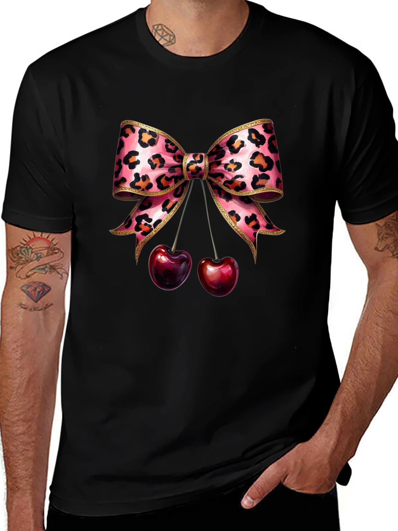 Leopard Bow & Cherry Graphic Tee